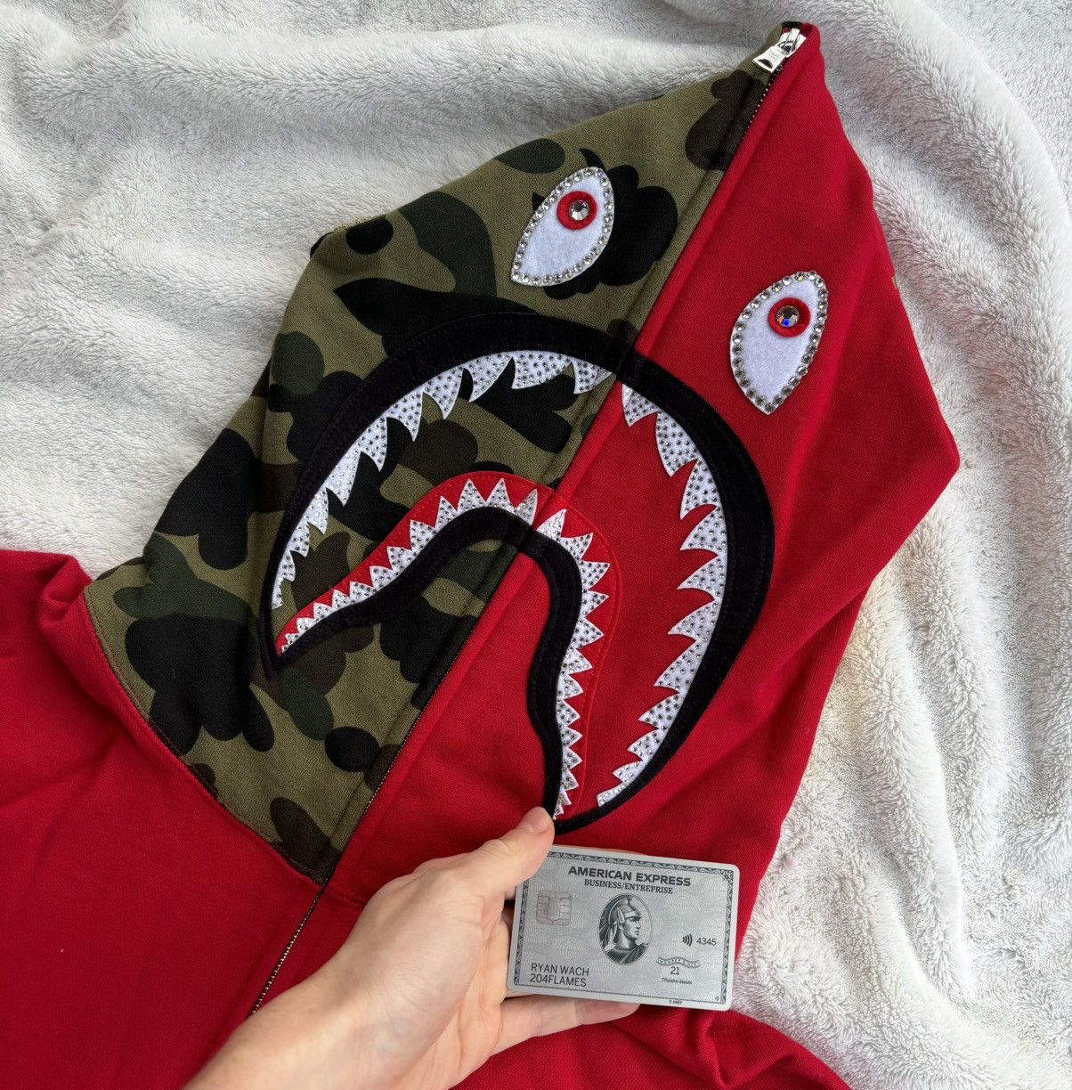 Bape Bape x Swarovski Red/Camo Shark Zip Hoodie Size US XL / EU 56 / 4 - 2 Thumbnail