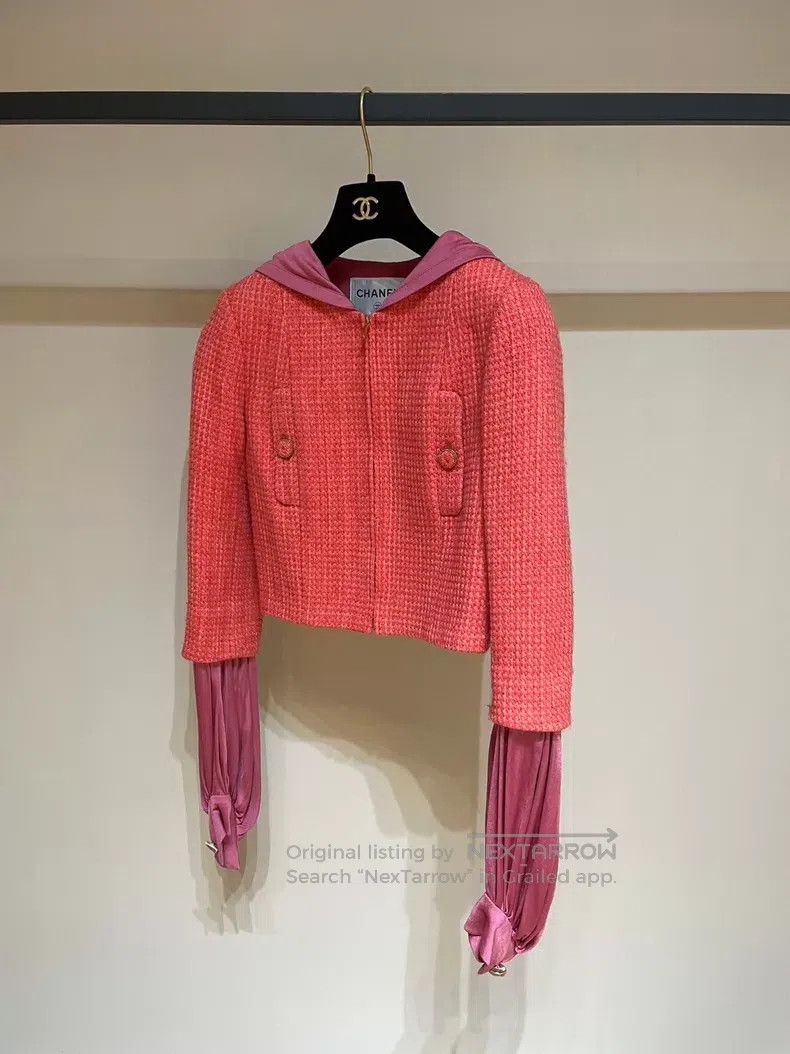 Chanel Chanel Watermelon red colour-blocked tweed hooded jacket Size XXS / US 00 / IT 34 - 5 Thumbnail