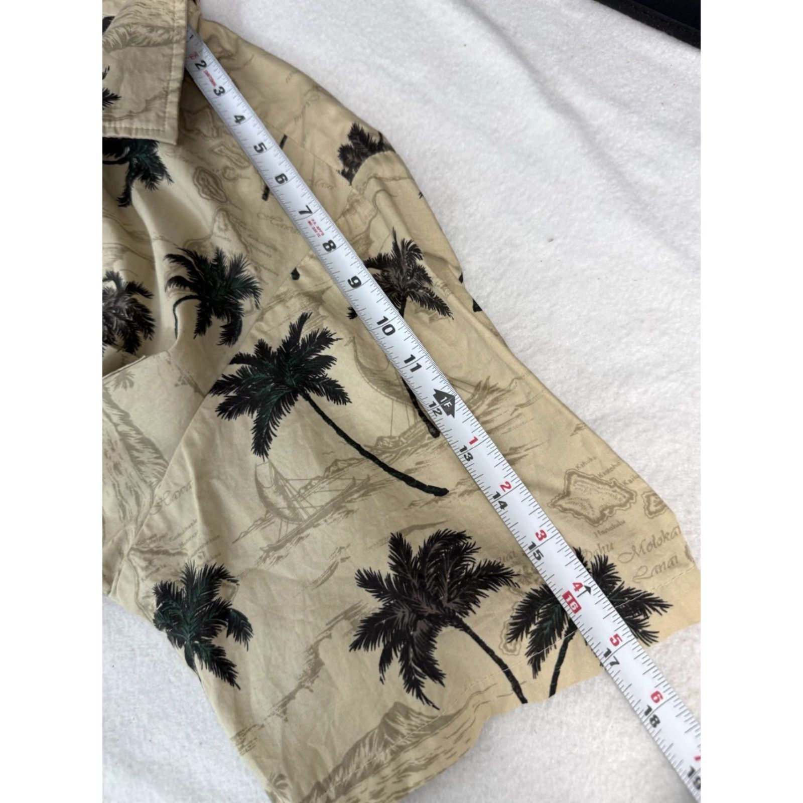 Vintage Hawaii Brand Mens Hawaiian Aloha Shirt Sz L Beige Maps Palm Trees Button Up Size US L / EU 52-54 / 3 - 3 Thumbnail