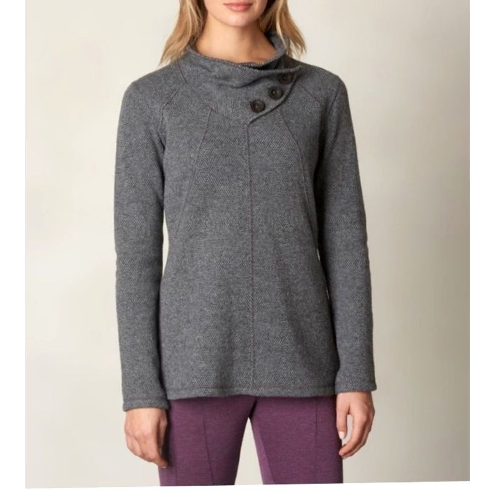 Prana prAna Women's Cowl Neck Wool blend button sweater Gray Size S Size S / US 4 / IT 40 - 3 Thumbnail