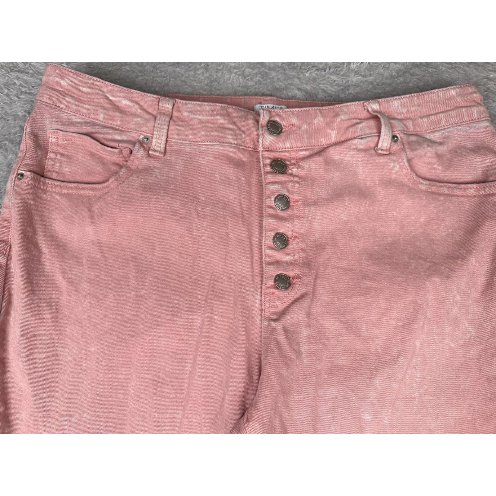 Vintage Time and Tru Jeans Women 18 Pink High Rise Button Fly Cropped Straight Denim Raw Hem Size 40" / US 18 - 4 Thumbnail