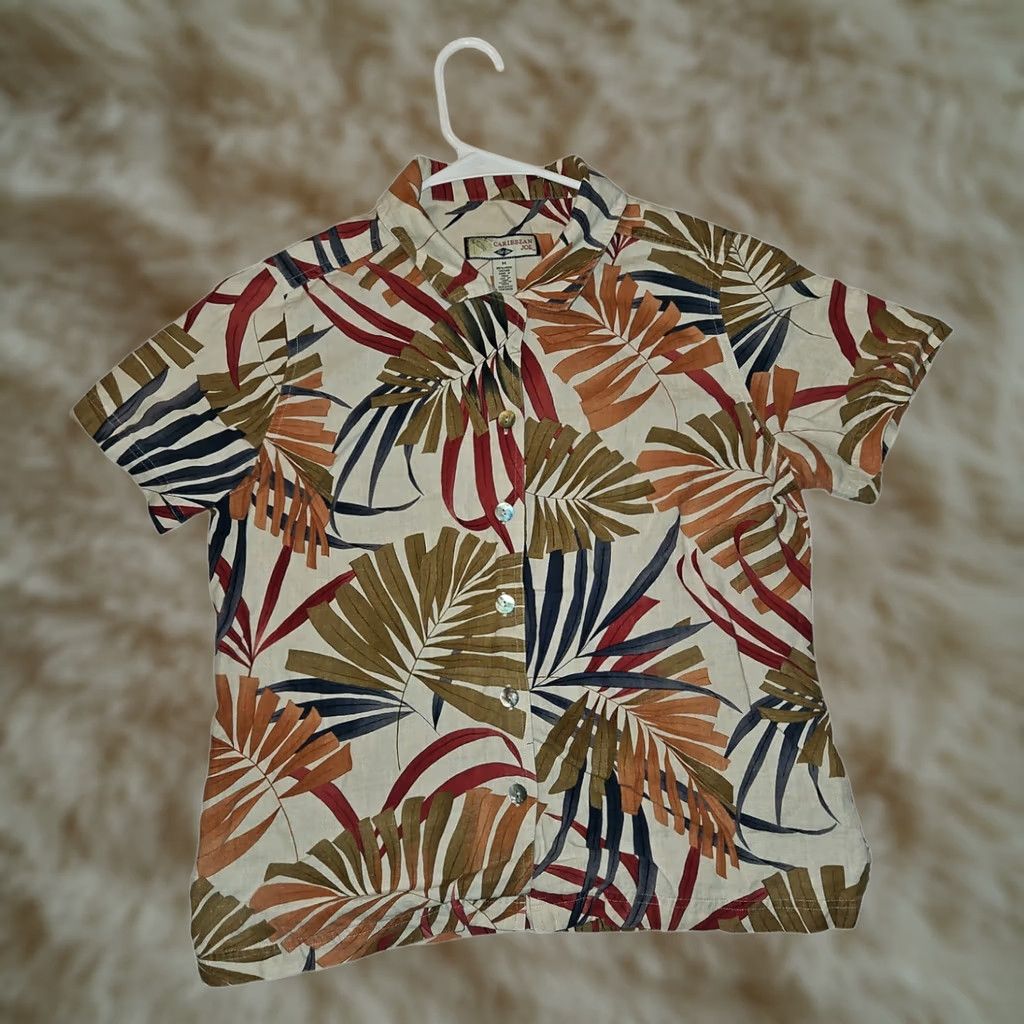 Vintage VINTAGE Caribbean Joe Button-Up Shirt Short Sleeve Women's Medium 100% Linen Vacation White Floral Hawaiian Tropical Mock Size M / US 6-8 / IT 42-44 - 1 Thumbnail
