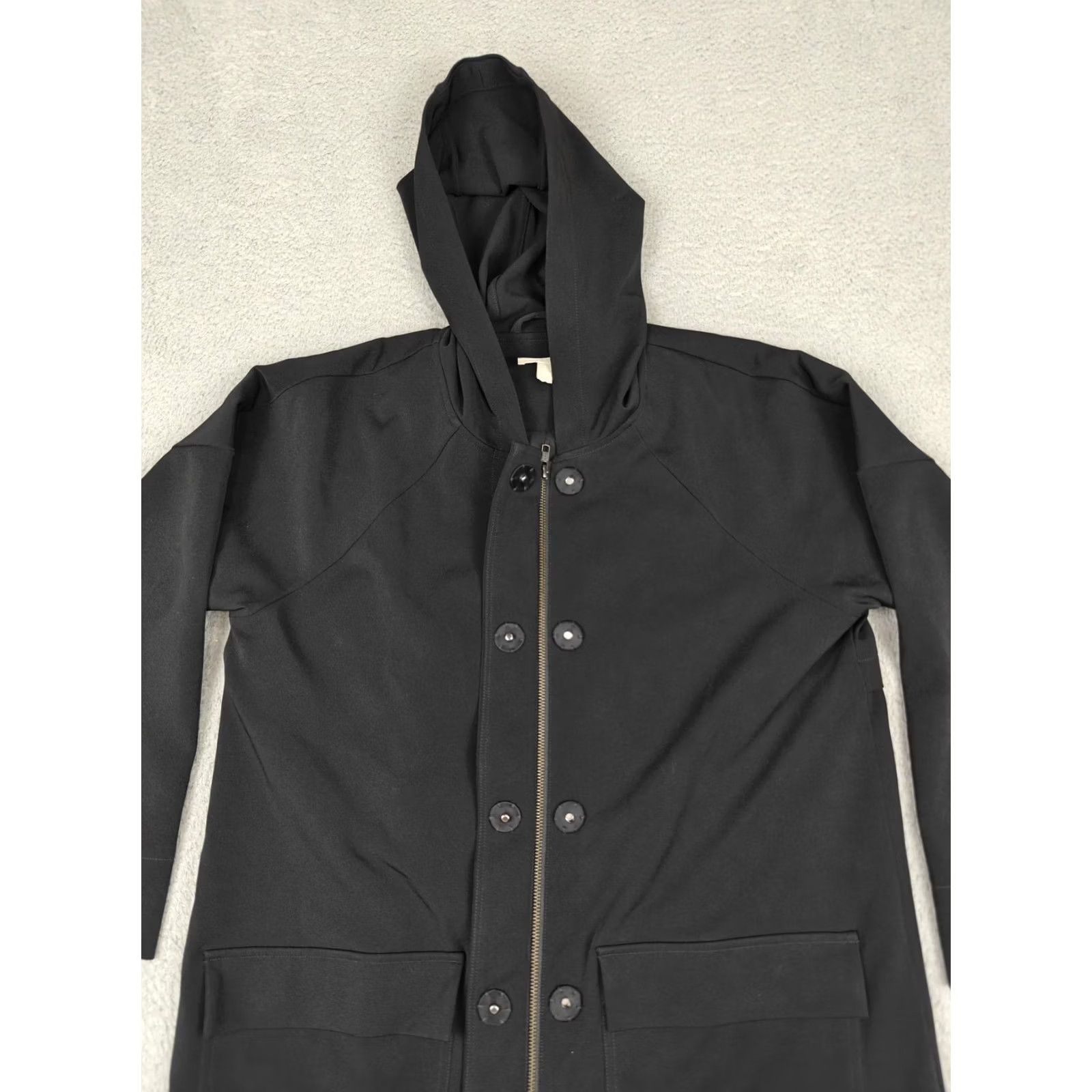 Eileen Fisher Eileen Fisher Coat Womens PL Black Hooded Knit Parka Zip Button Lined Pockets Size L / US 10 / IT 46 - 2 Thumbnail