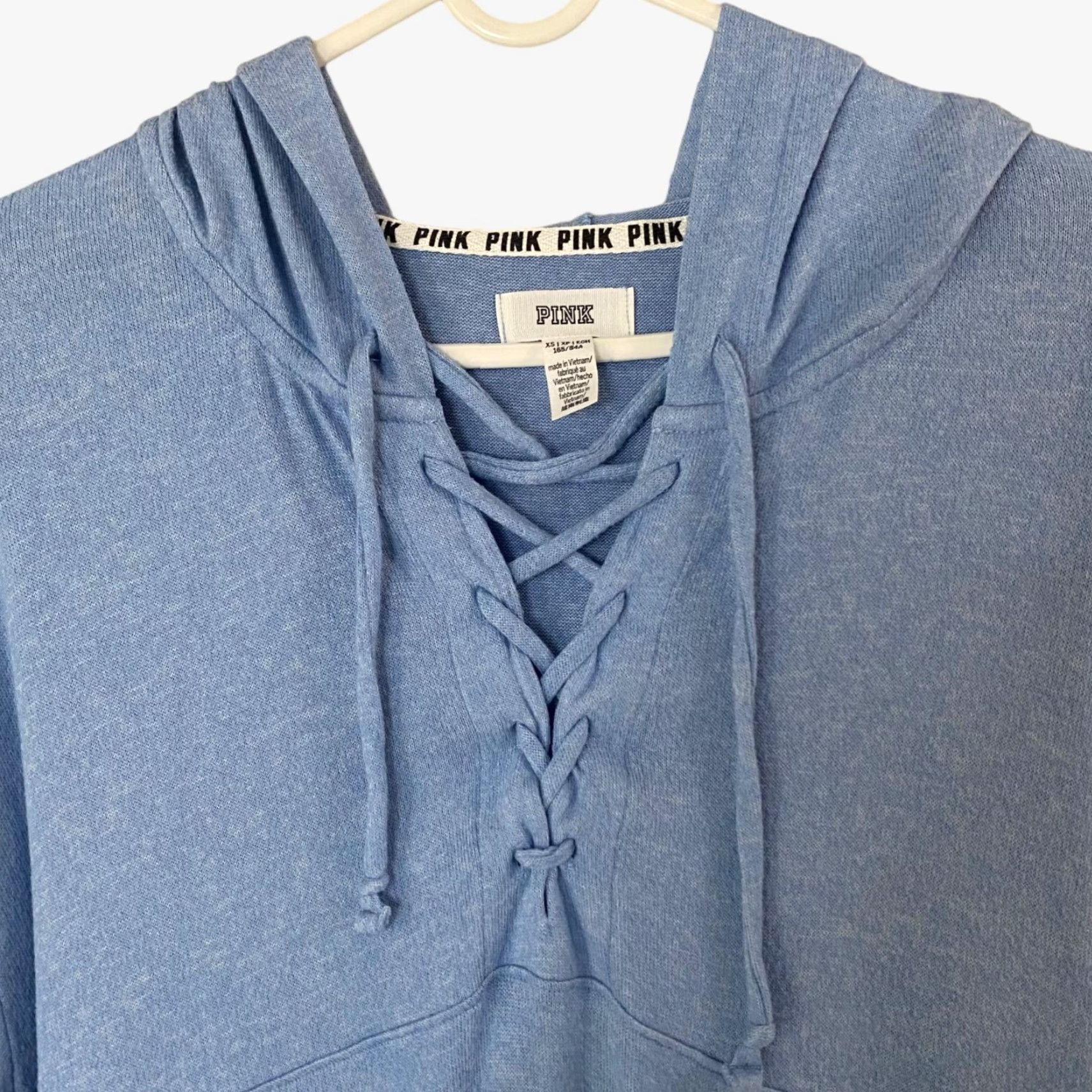 Victoria's Secret Victoria's Secret Pink Lace Up Hoodie Sweatshirt Blue Women's XS Stretch Sweater Size XS / US 0-2 / IT 36-38 - 5 Thumbnail