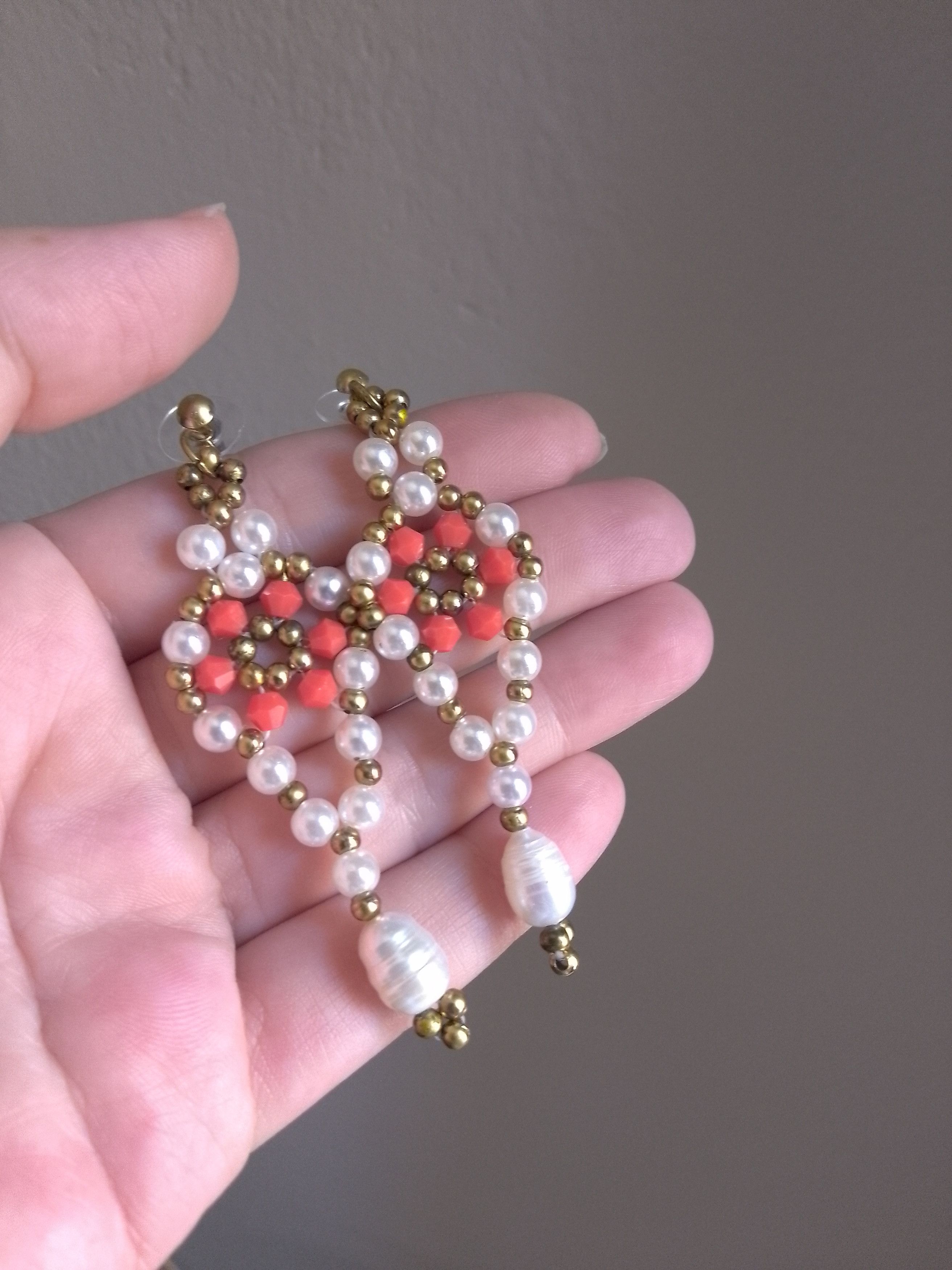 Handmade Dangling earrings with Freshwater pearls Vintage style Size ONE SIZE - 2 Thumbnail