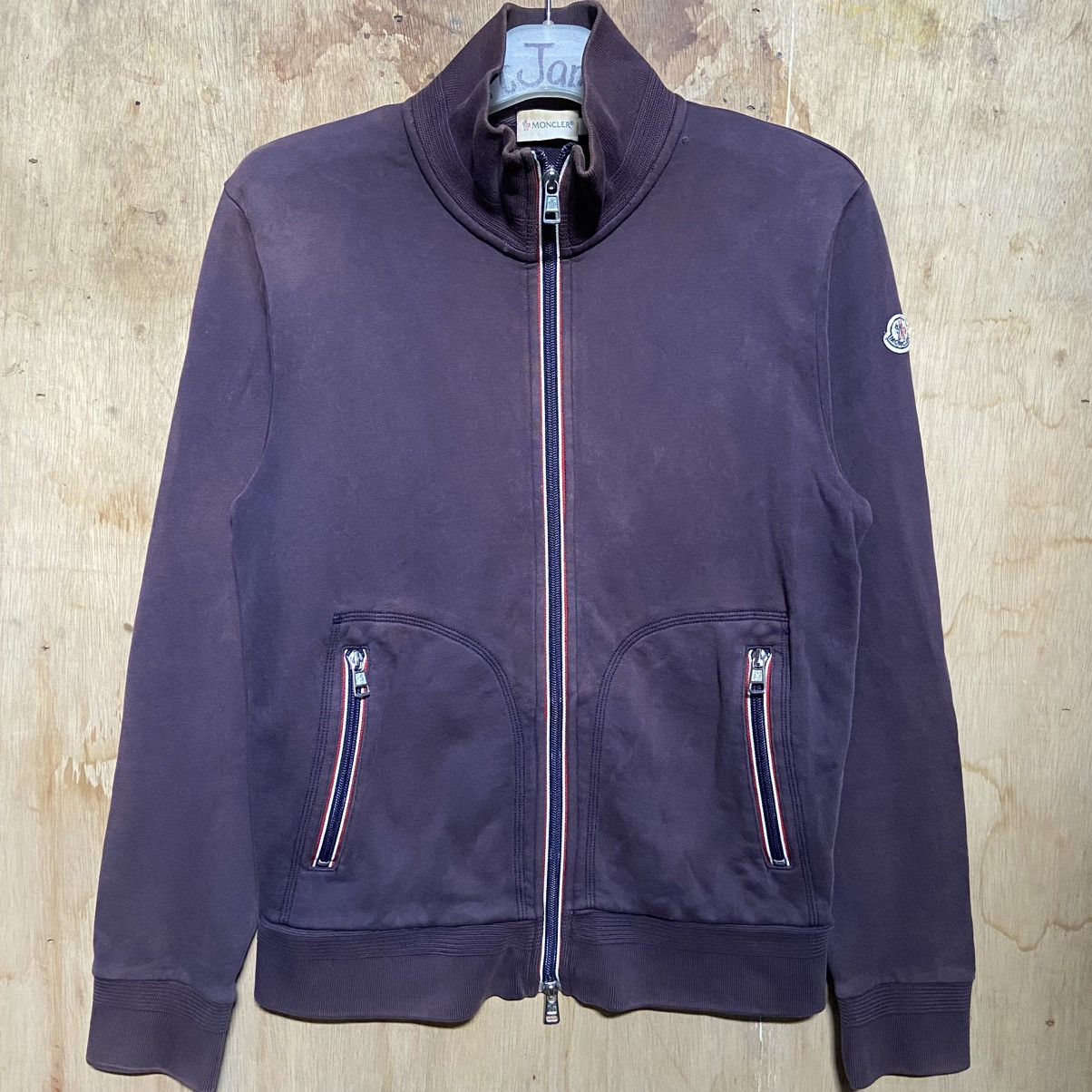 image of Distressed Faded Moncler Zipper Jacket in Purple, Men's (Size Small)