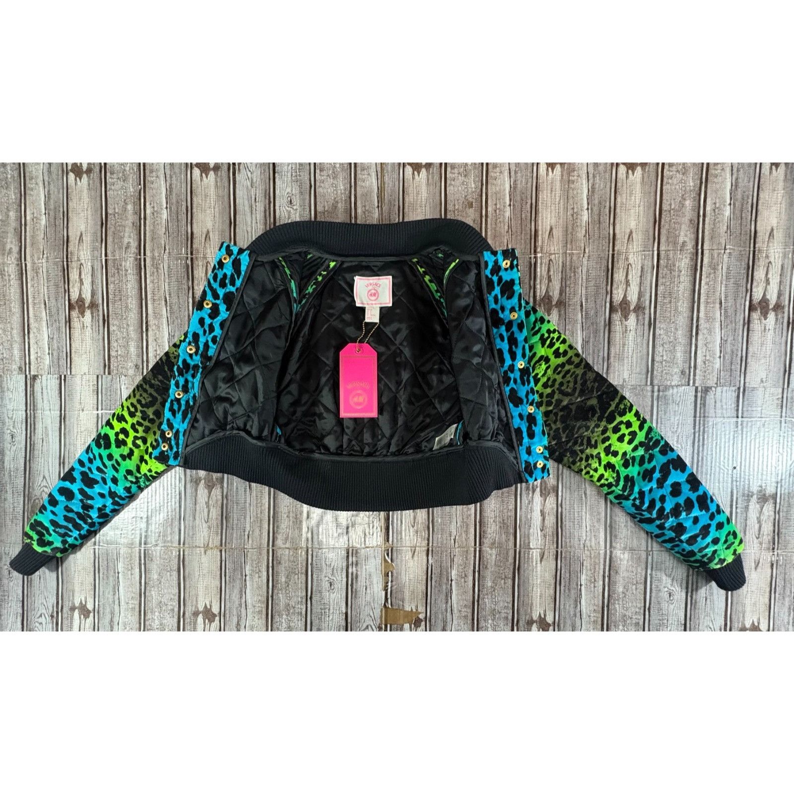 Versace Versace for H&M Runway Leopard Print Quilted Bomber Jacket s Size XS / US 0-2 / IT 36-38 - 9 Thumbnail