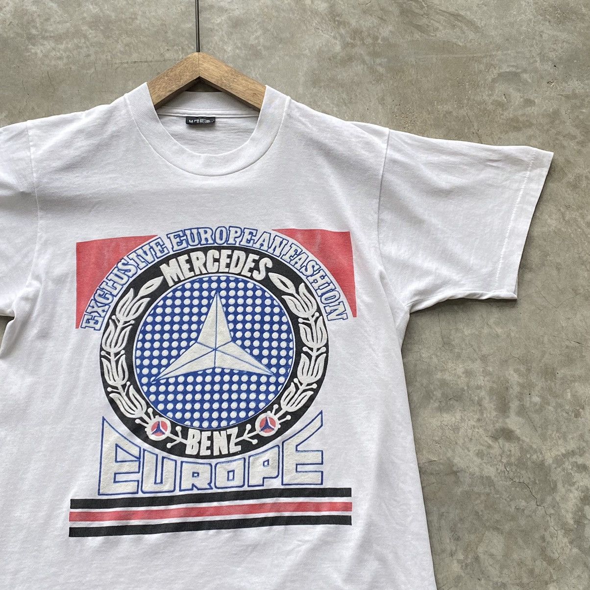 image of Early 90's Mercedes Benz Logo Tee in White, Men's (Size Medium)