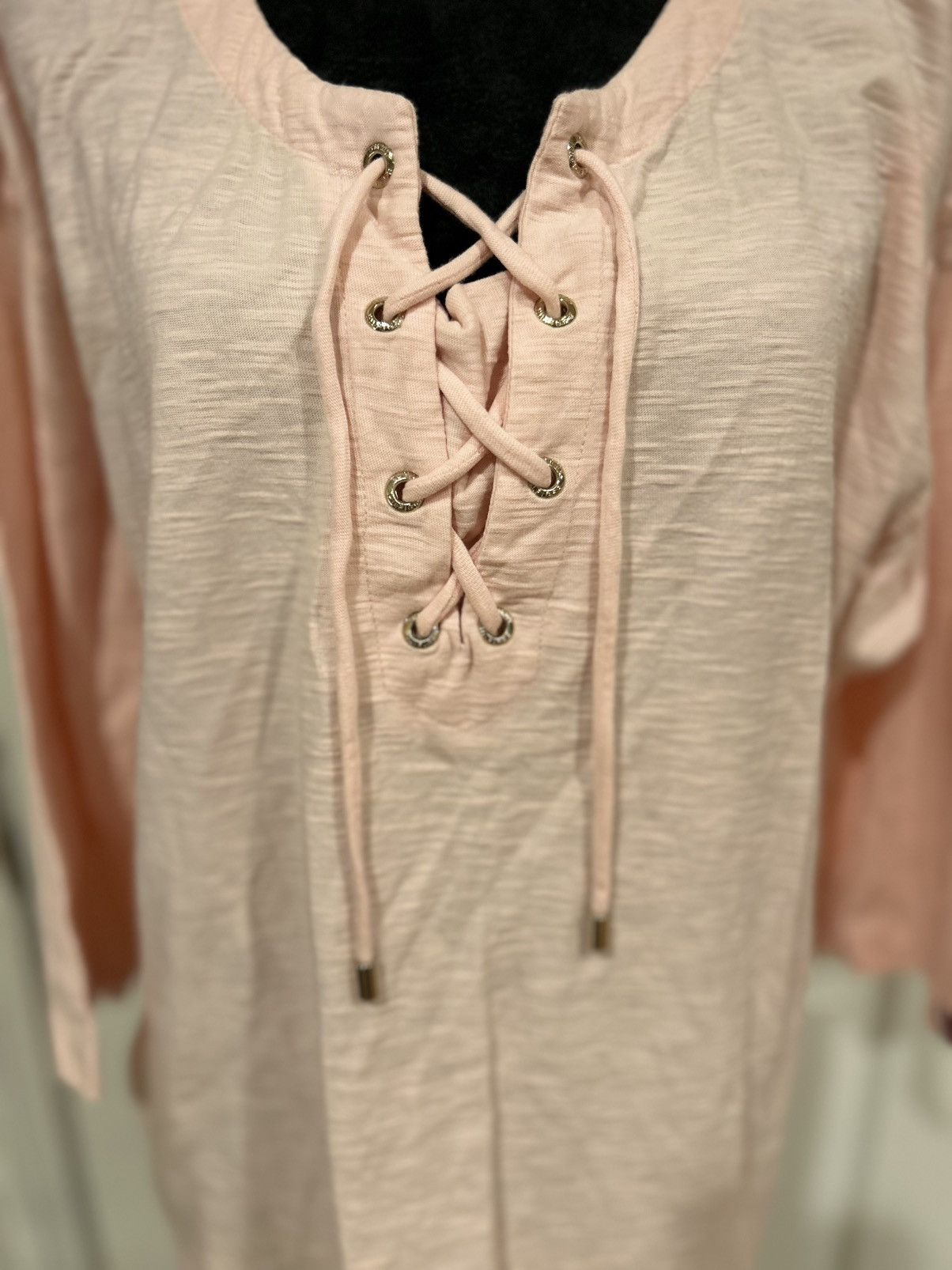 Tommy Hilfiger Tommy Hilfiger Light Pink Lace-Up 3/4 Sleeve Top Size XL Size XL / US 12-14 / IT 48-50 - 2 Thumbnail
