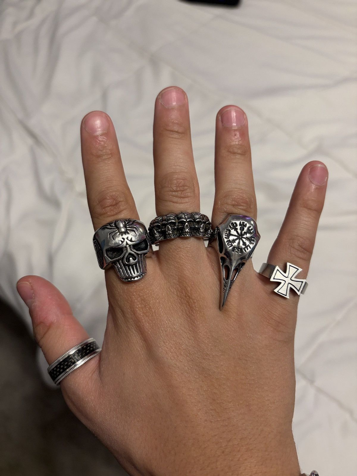 Other Silver Stainless Steel 6 Biker Rings Size 7-10 Skulls Goth Size ONE SIZE - 7 Thumbnail