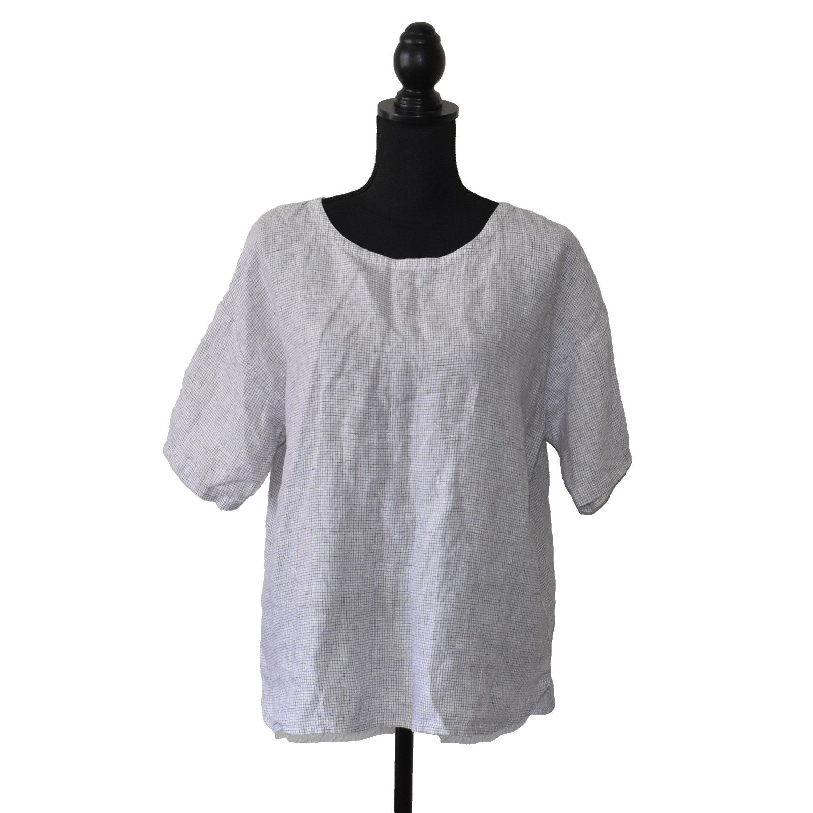 Eileen Fisher EILEEN FISHER White Black Check Org Linen Short Sleeve Top M Size M / US 6-8 / IT 42-44 - 1 Thumbnail