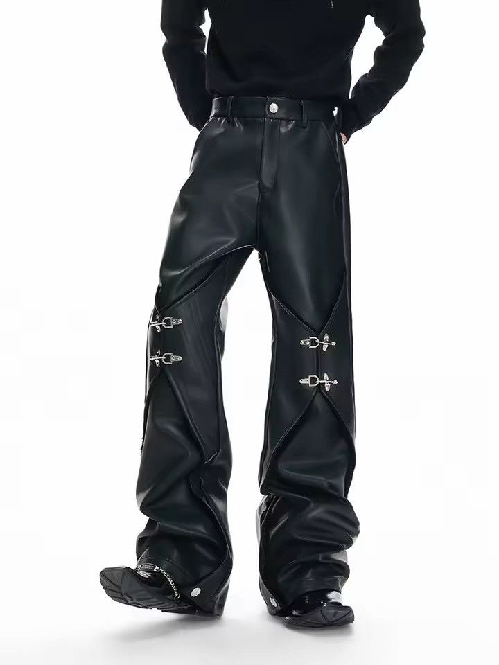 Jean Long Black Pu Leather Straight Pants Size US 29 - 1 Thumbnail