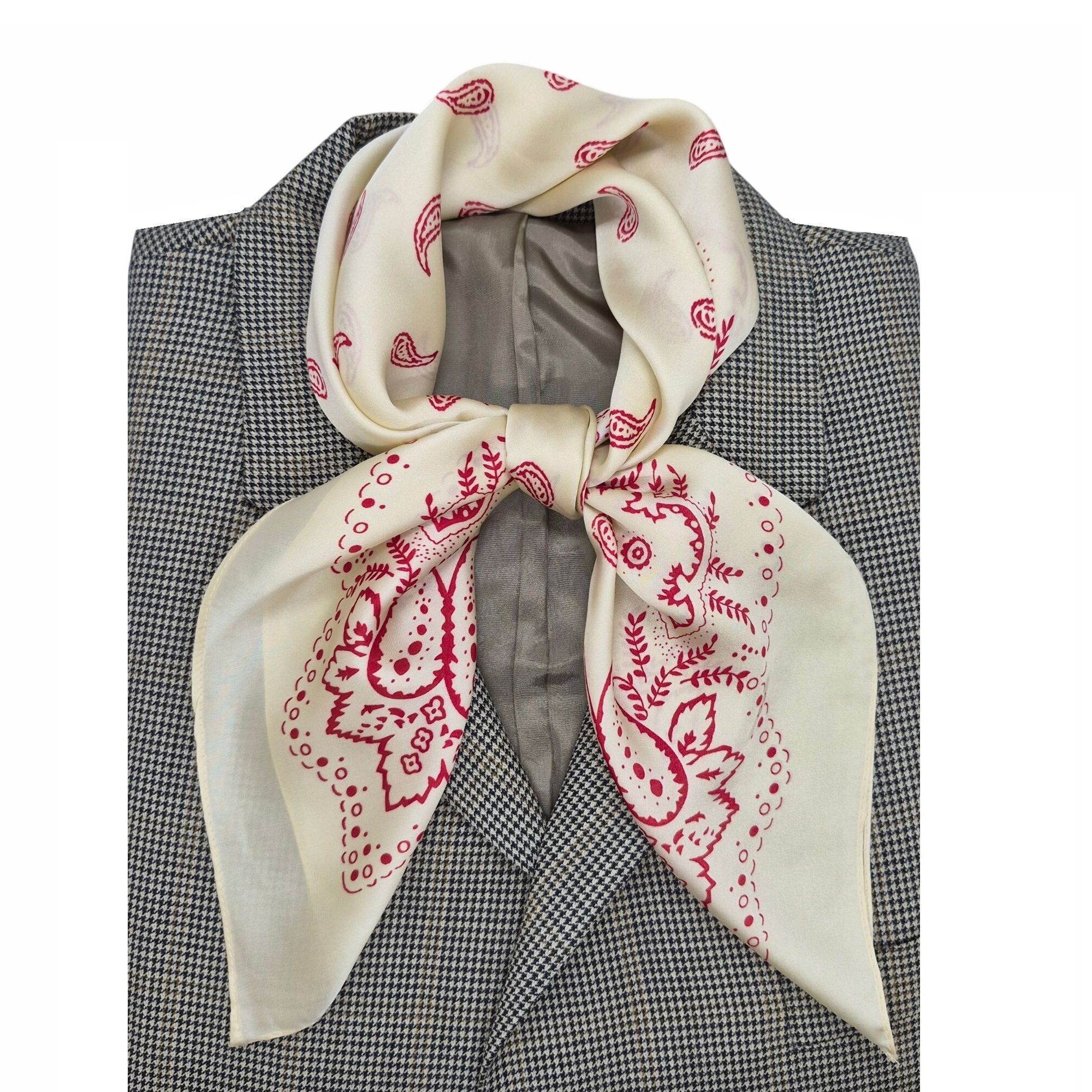 Other ✨Elegant Silky Square Scarf Retro Print White Burgundy Paisl Size ONE SIZE - 1 Thumbnail