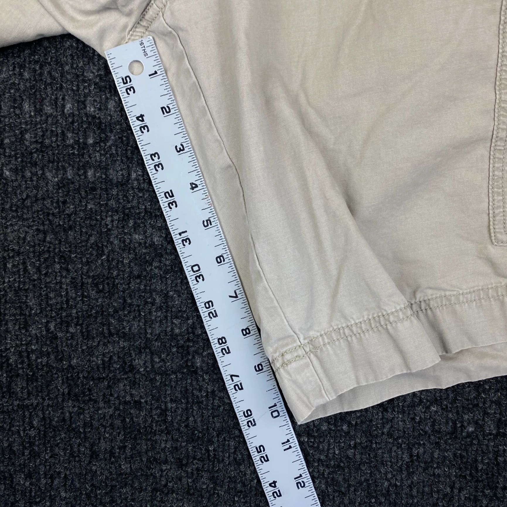 Calvin Klein VINTAGE Calvin Klein Cargo Shorts Mens 36 Beige Baggy 90s y2k Grunge Cargo Pocket Distressed 11in Inseam Cotton Regular Men Size US 36 / EU 52 - 7 Thumbnail