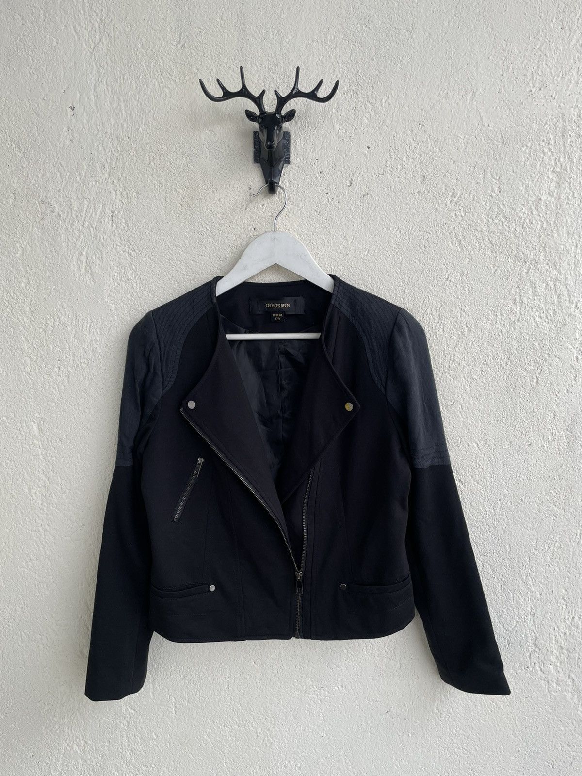 Helmut Lang Georges Rech Asymmetrical Zip Jacket Leather Panel Biker if6 Size US S / EU 44-46 / 1 - 5 Thumbnail