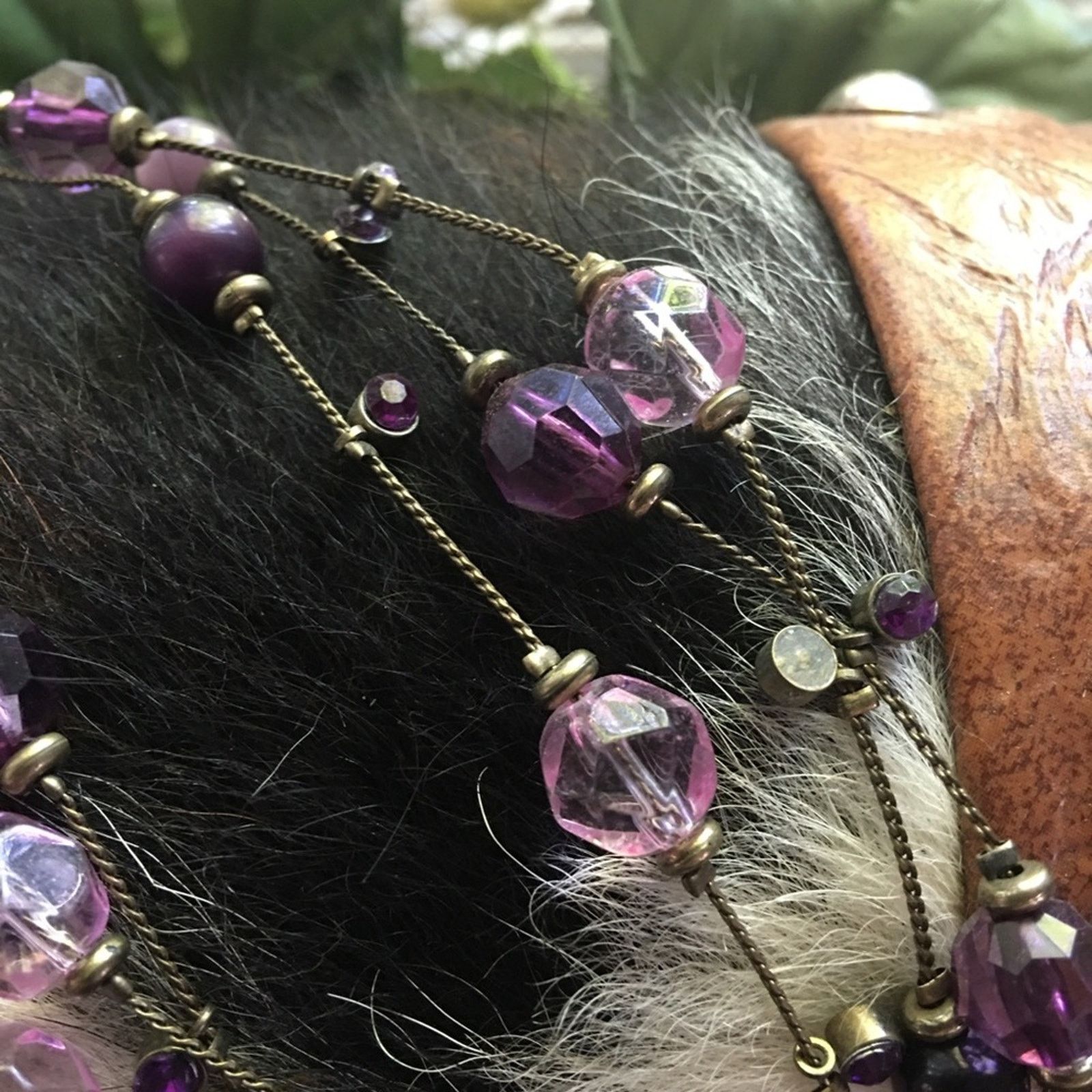 Jewelry Elegant triple strand purple tone glass bead stone necklace Size ONE SIZE - 4 Thumbnail