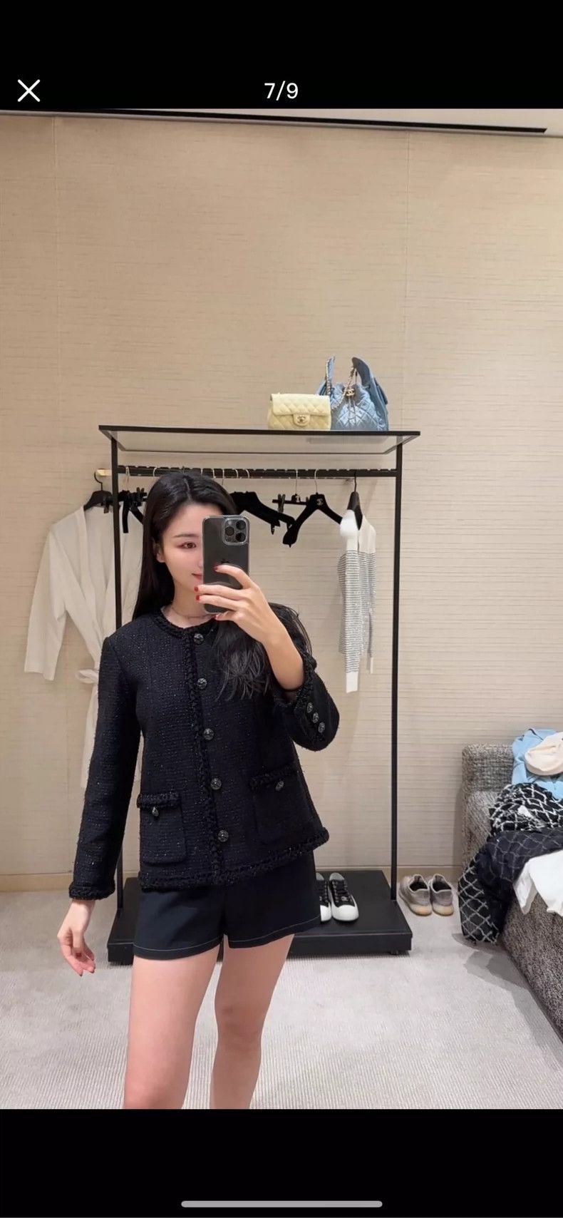 Chanel Chanel 25S black thin shiny piece tweed jacket 2504-Nextarr Size S / US 4 / IT 40 - 6 Thumbnail