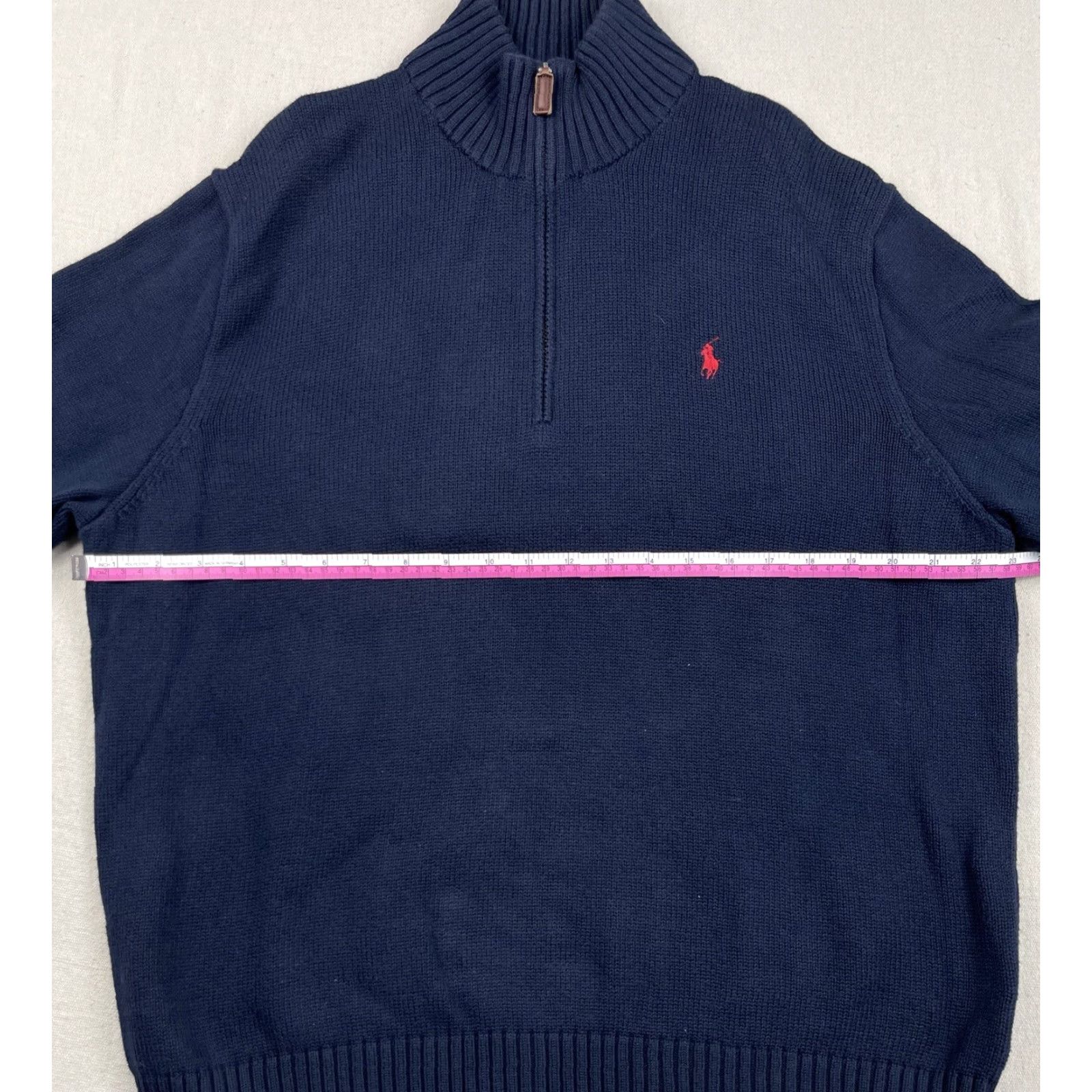 Polo Ralph Lauren Polo Ralph Lauren Mens Sweater 1/4 Zip Large Navy Blue Knit Cotton Pony Logo Golf Pullover Size US L / EU 52-54 / 3 - 4 Thumbnail