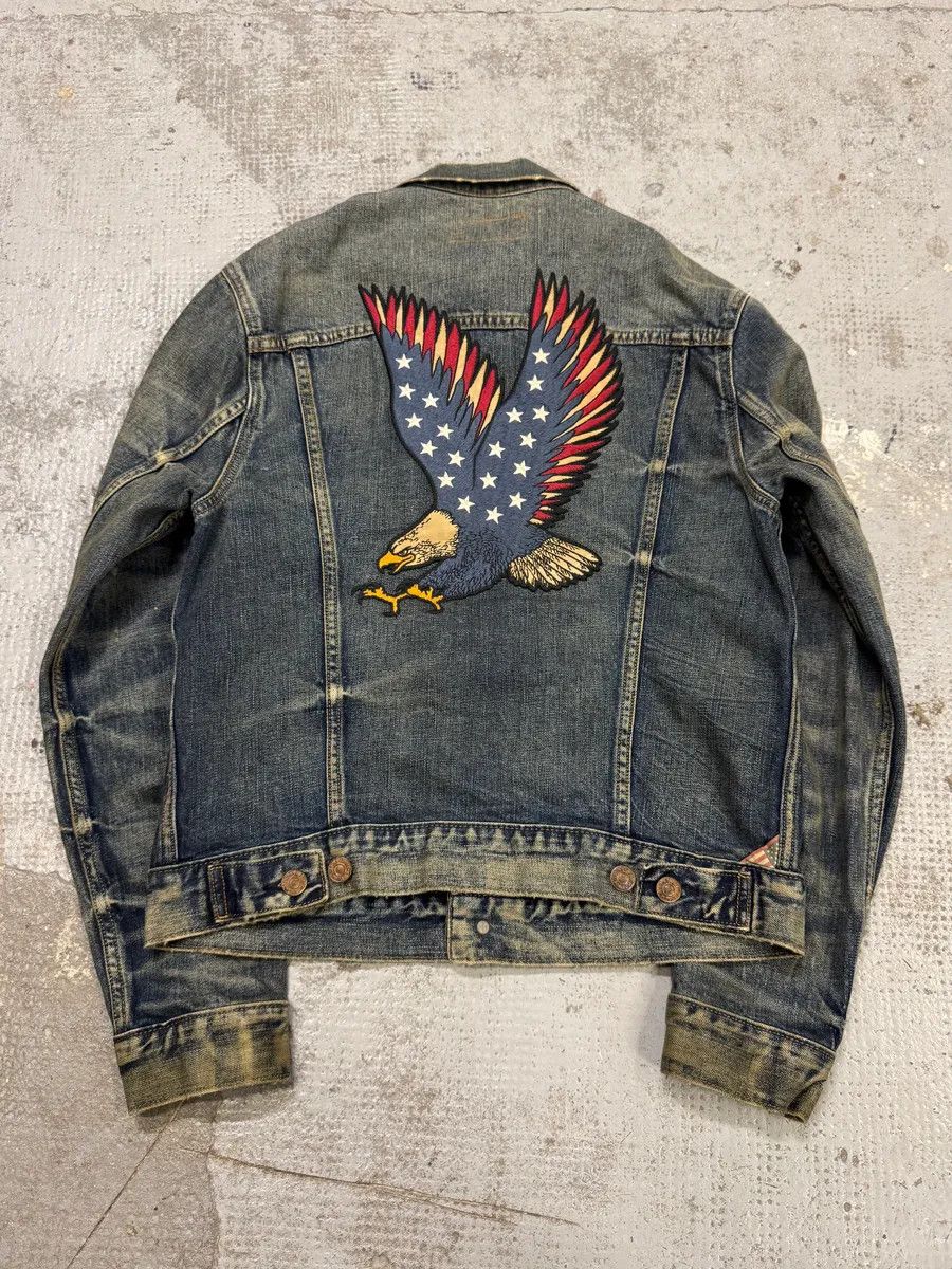 Designer × Polo Ralph Lauren × Vintage 2000s Ralph Lauren Blue USA Flag Eagle Denim Jacket Size US S / EU 44-46 / 1 - 1 Thumbnail