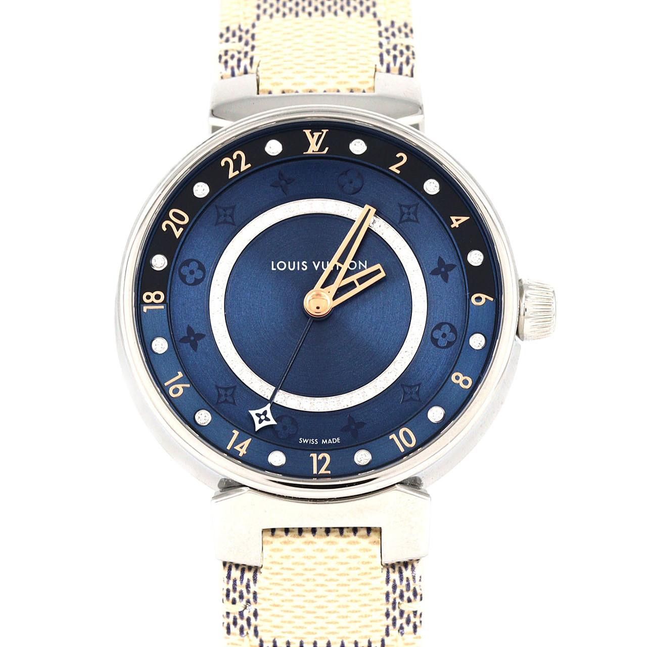 Louis Vuitton Louis Vuitton Tambour Dual Time Stainless Steel Metal Quartz QA142 DUTY FREE for USA
