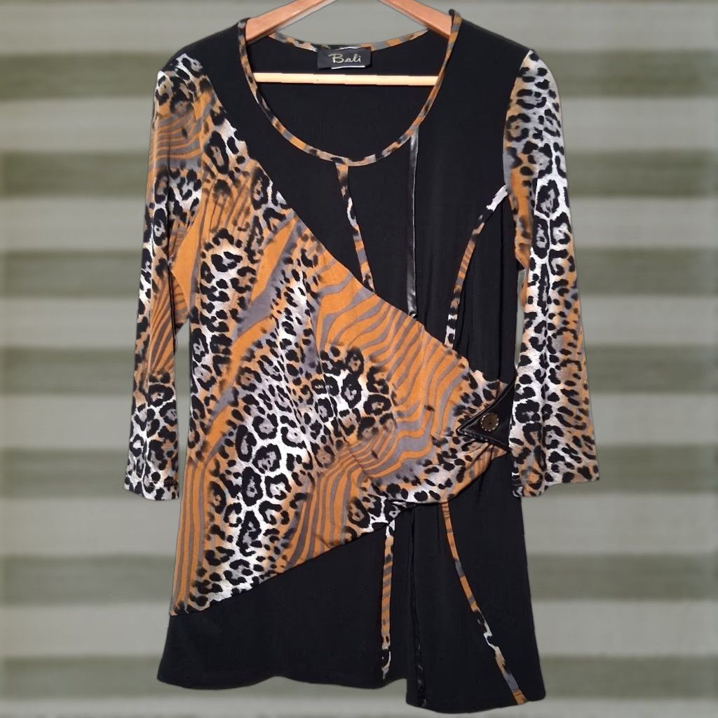Vintage VINTAGE Bali Shirt Women L Cat Zebra Print Black Long Sleeve Eccentric Artsy Tunic Size L / US 10 / IT 46 - 1 Thumbnail