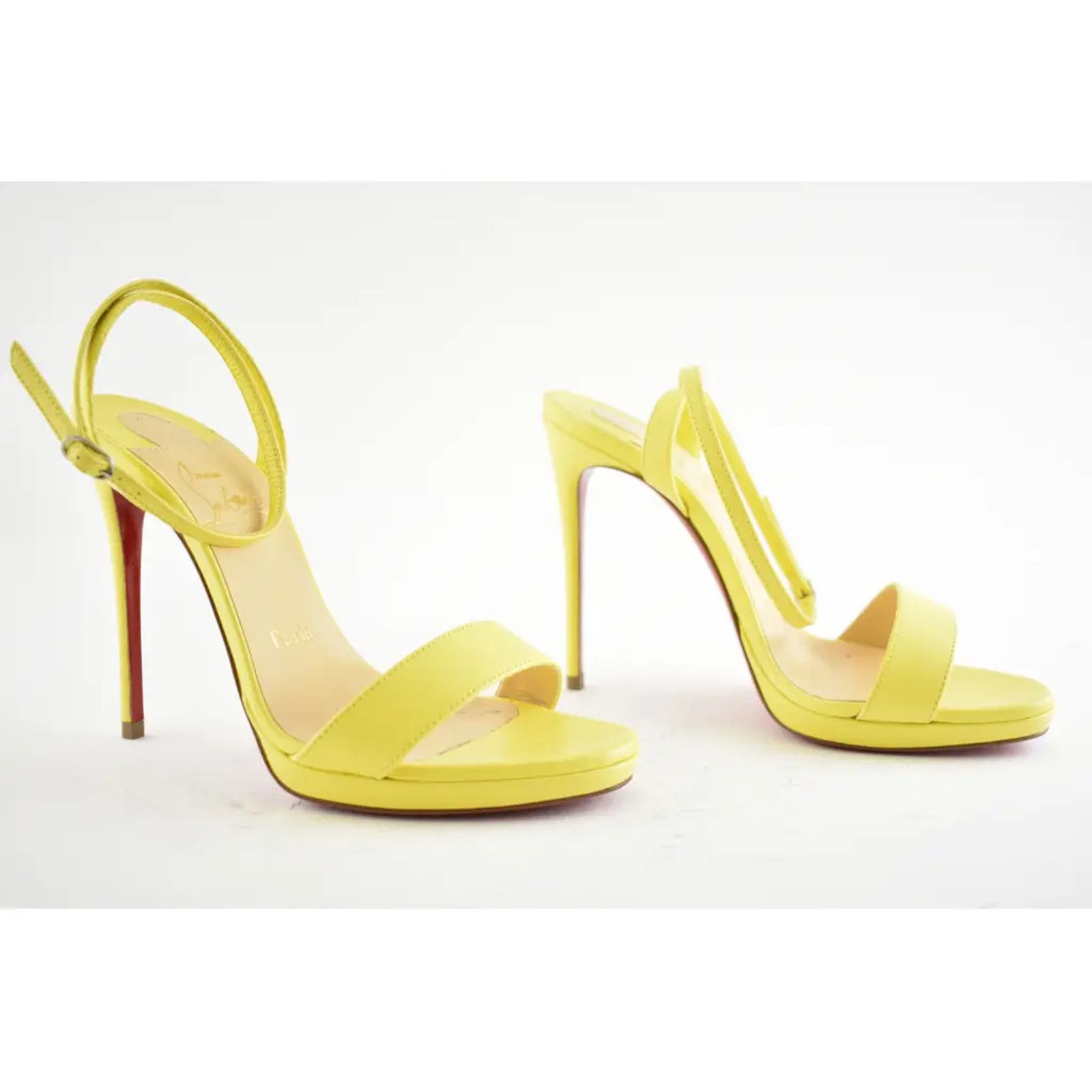 Christian Louboutin Loubi Queen 120 Yellow Nappa Ankle Strap Sandal Heel Pump 35 Size US 5 / IT 35 - 4 Thumbnail