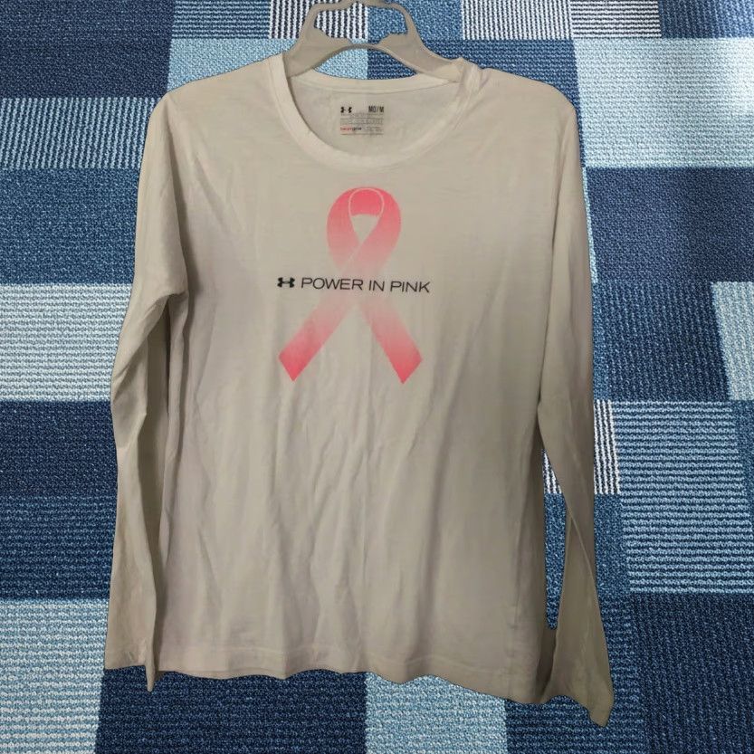 Under Armour UNDER ARMOUR POWER IN PINK sz MD Semi Fitted White Pink HEAT GEAR Logo Shirt Size M / US 6-8 / IT 42-44 - 1 Thumbnail