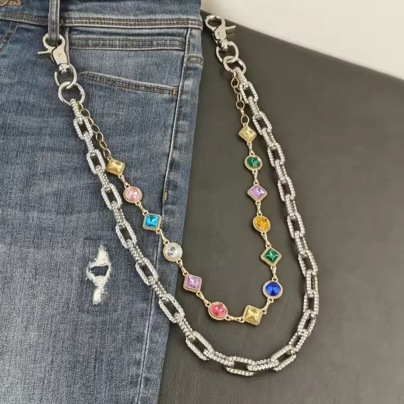 Vintage Double-layer Agate Stone and Rhinestone Chain Pants Chain Size ONE SIZE - 2 Thumbnail