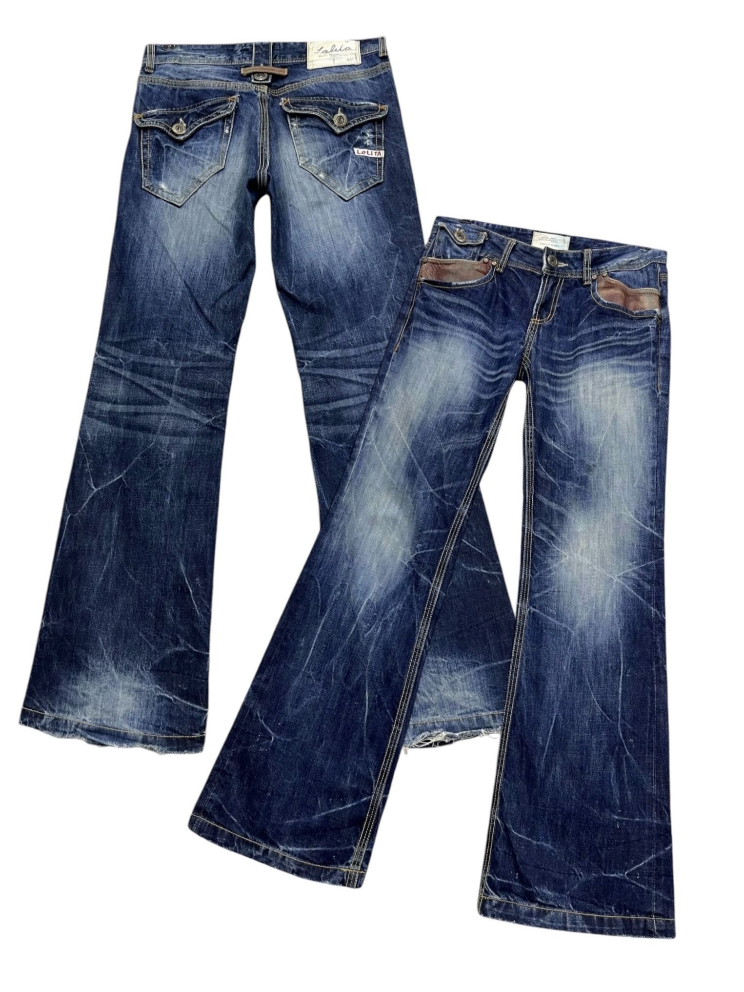 Beauty Beast 🔥LOLITA Vintage Exotic Washed Denim Sick Flare Jeans Size US 30 / EU 46 - 1 Thumbnail