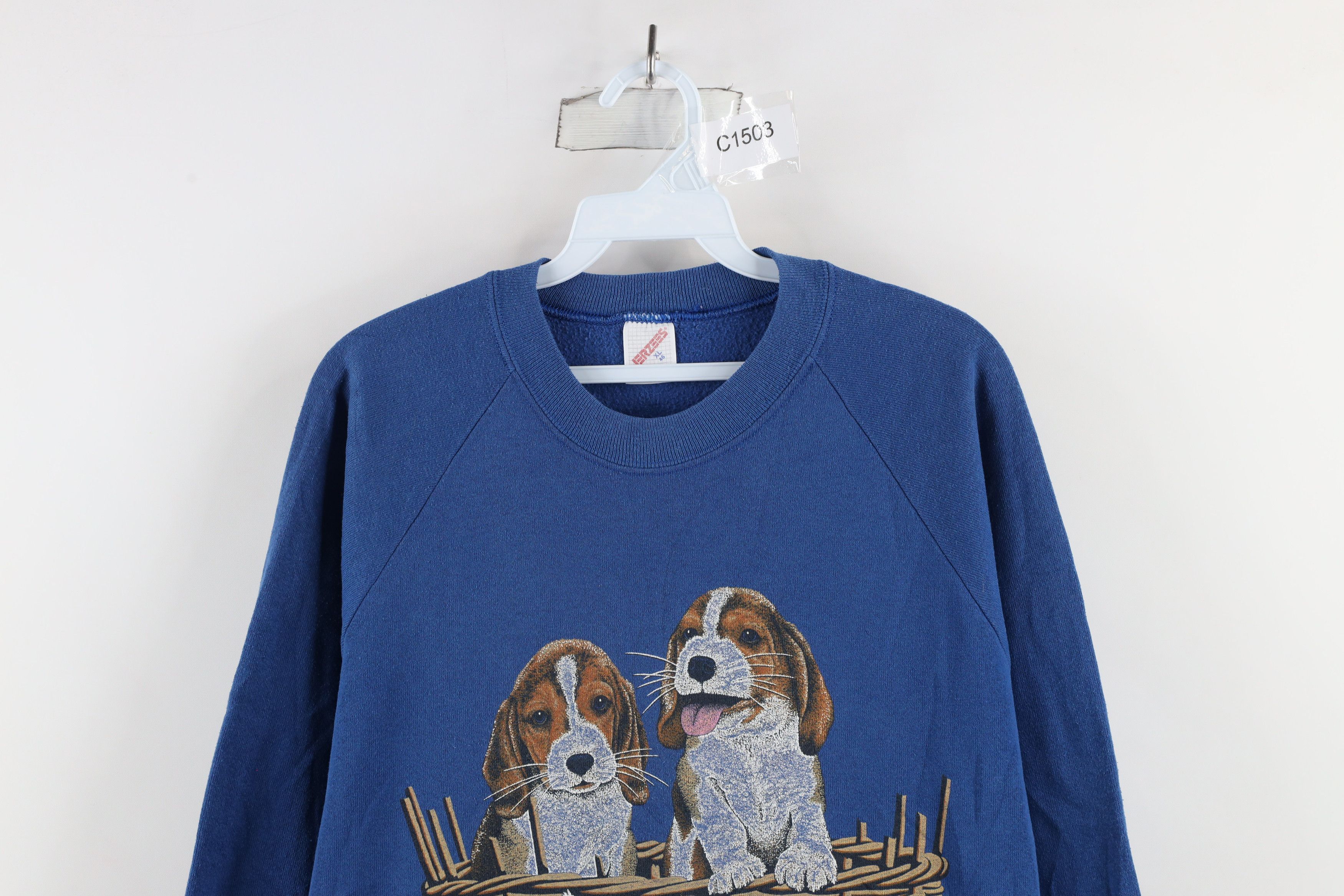 Vintage Vintage 90s Streetwear Dog Puppy Nature Sweatshirt Blue USA Size XL / US 12-14 / IT 48-50 - 2 Thumbnail