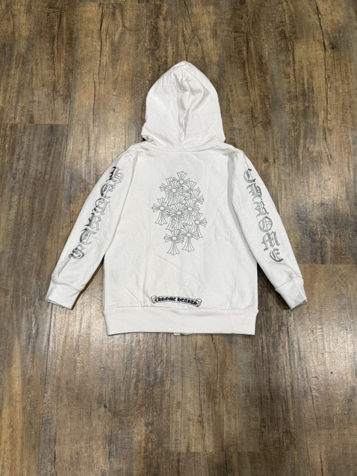 Chrome Hearts Kids Cemetery Cross Dagger White Zip Up Hoodie