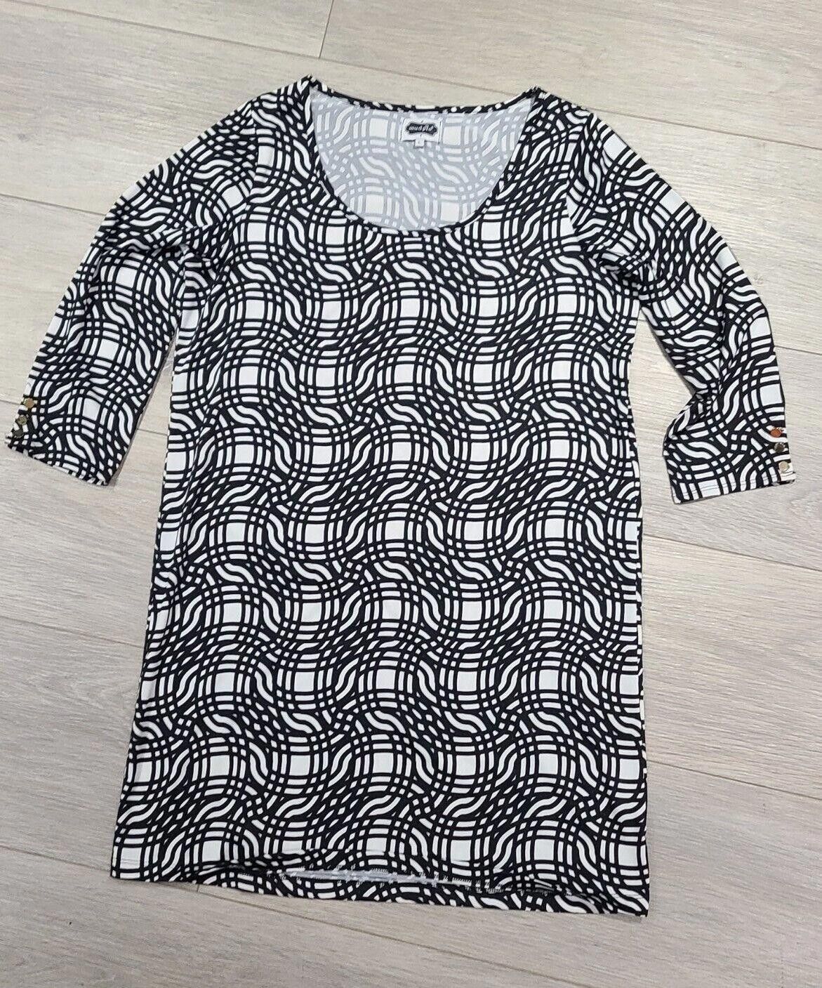 Designer Mudpie Dress Large Black White Stretch Sheath 3/4 Sleeve Size L / US 10 / IT 46 - 1 Thumbnail