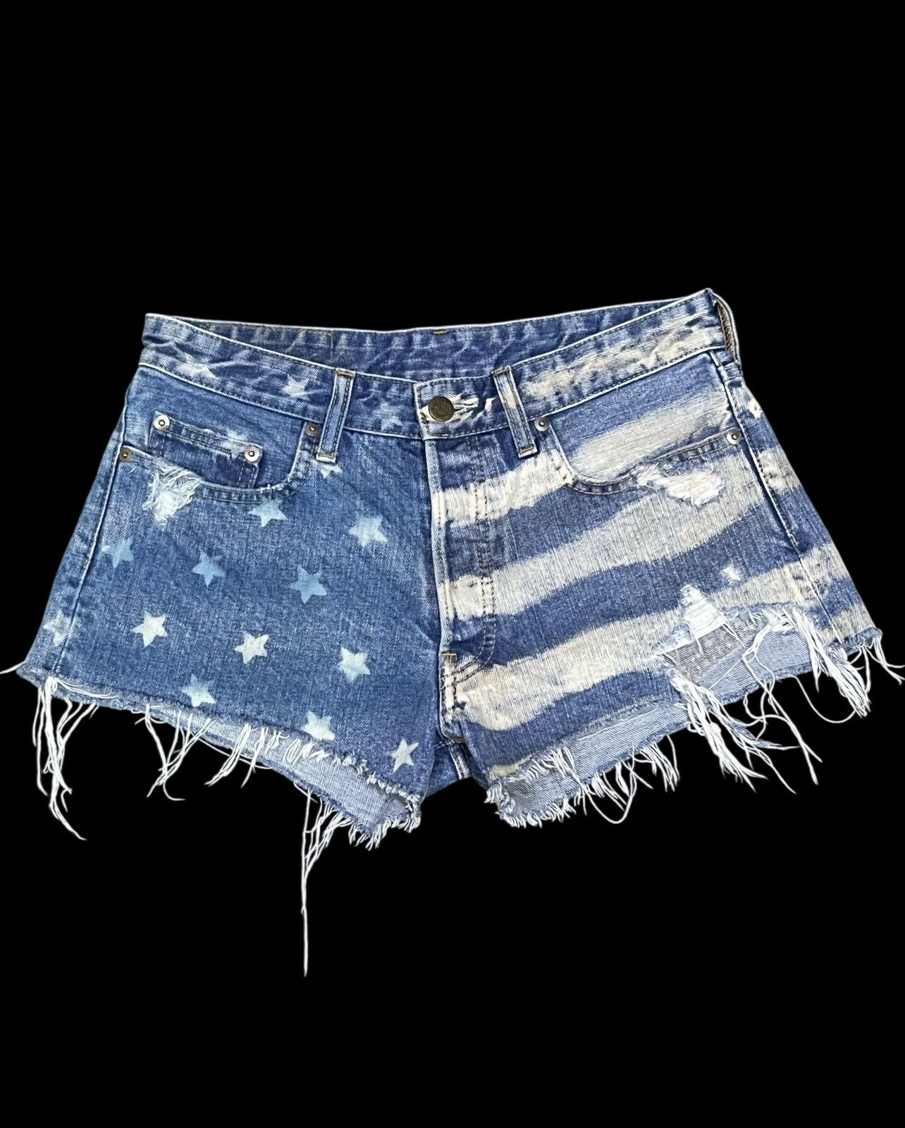 Hypebeast RNA USA Flag Distressed Denim Shorts - Stars & Stripes Size 28" / US 6 / IT 42 - 2 Thumbnail