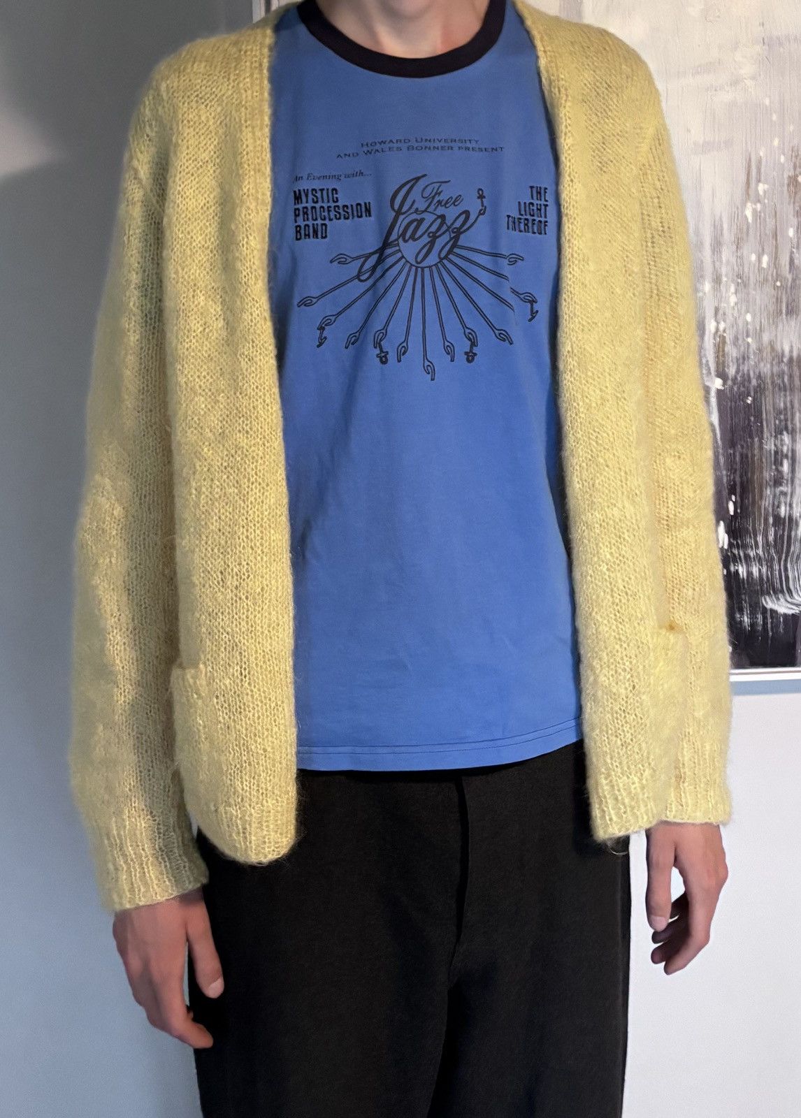 Vintage VINTAGE MOHAIR CARDIGAN SWEATER YELLOW Size US L / EU 52-54 / 3 - 8 Thumbnail