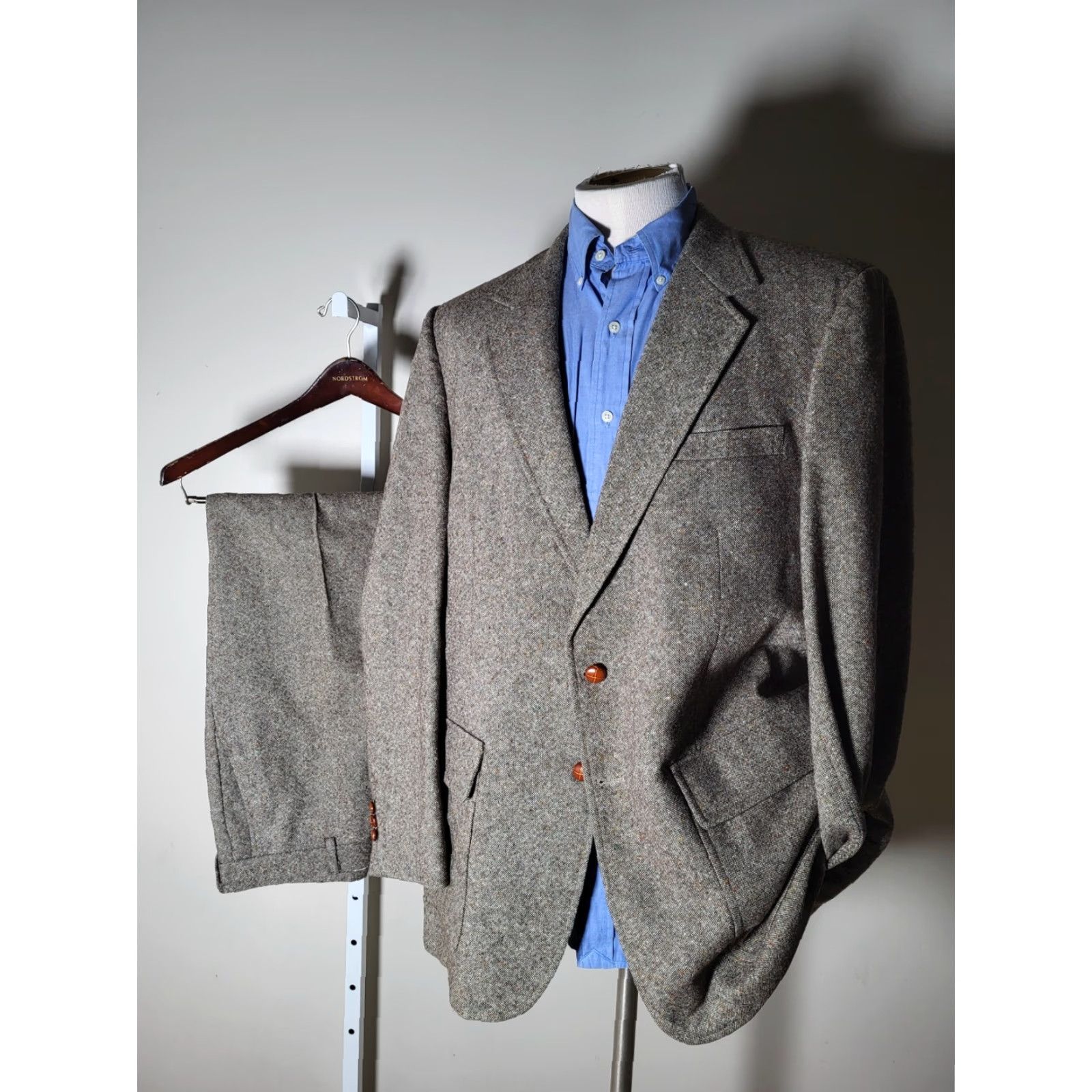 Vintage VINTAGE Unbranded 2 Piece Wool Tweed Suit Brown Check Long 46L Mens Size 46R - 2 Thumbnail