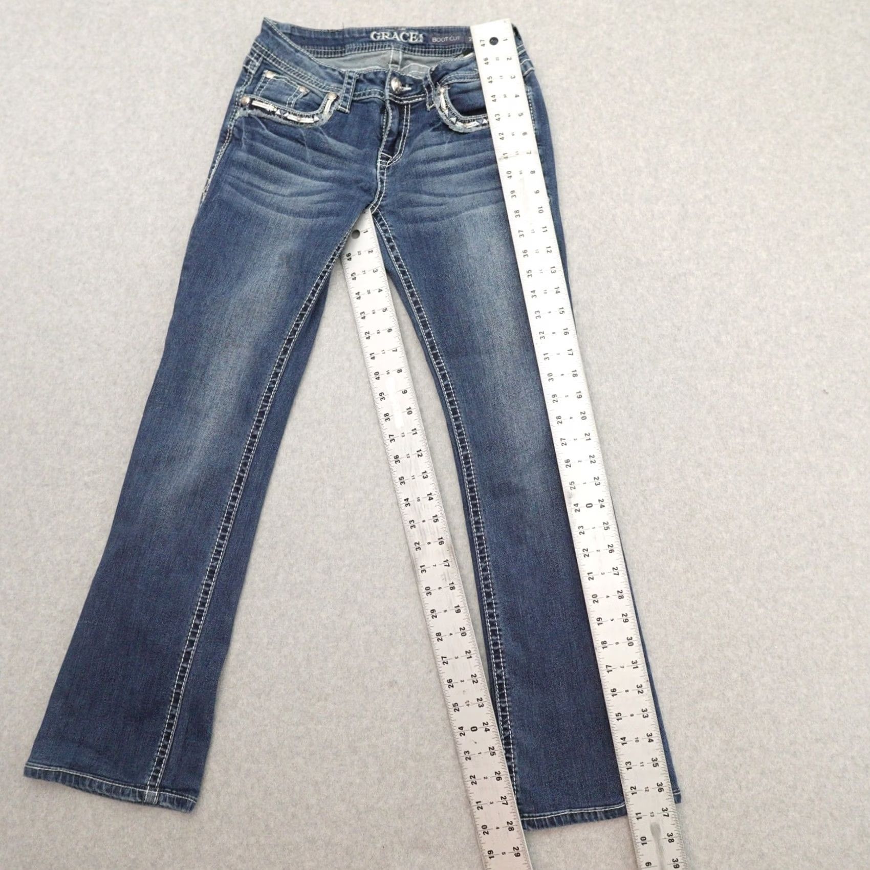Grace in LA Grace in LA Jeans Bootcut Denim Blue Pockets Embroidered 27 (27X28) Womens Jeans Size 27" / US 4 / IT 40 - 4 Thumbnail