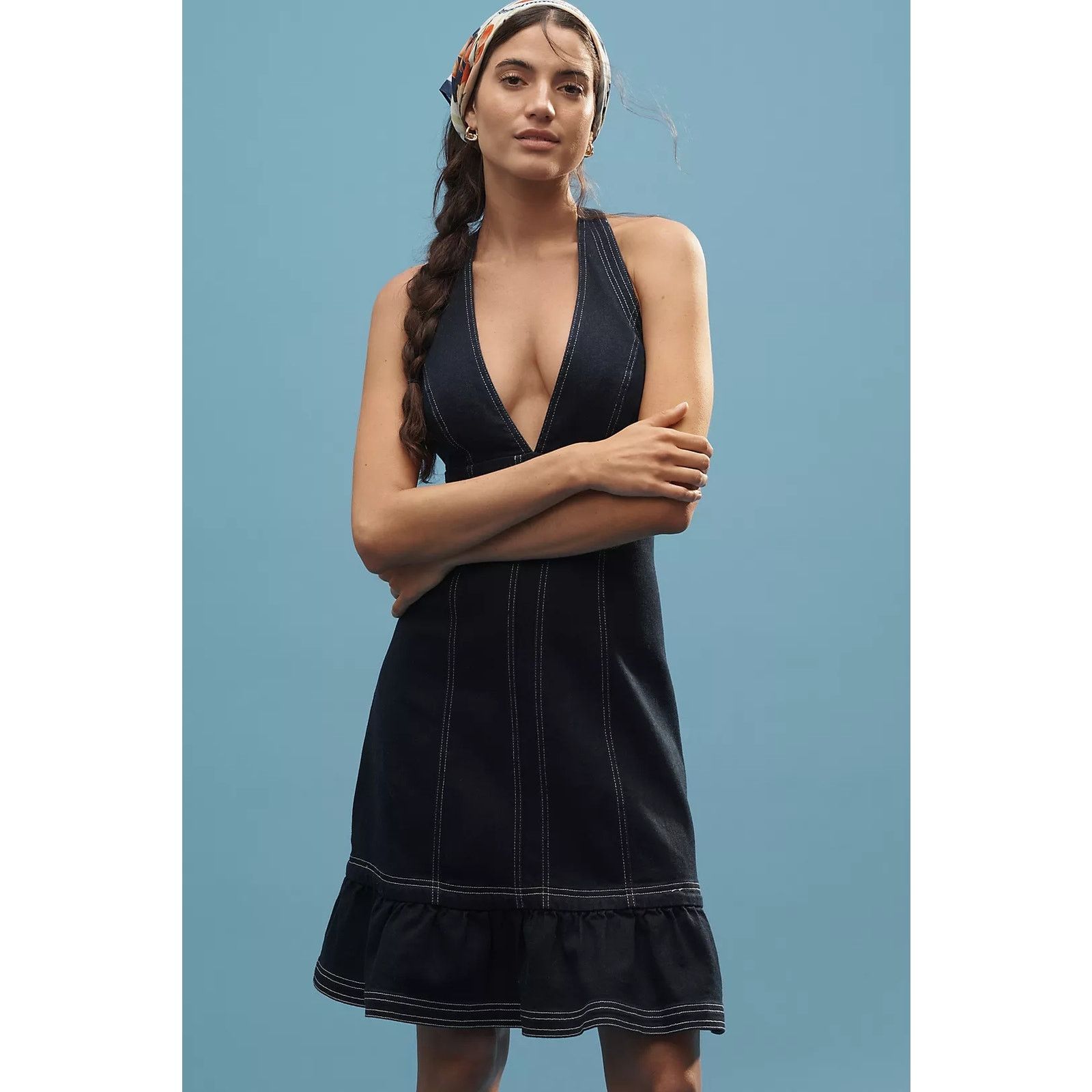 Anthropologie NWT Pilcro Halter Deep-V Seamed Open-Back Mini Dress $158 XL Size XL / US 12-14 / IT 48-50 - 4 Thumbnail