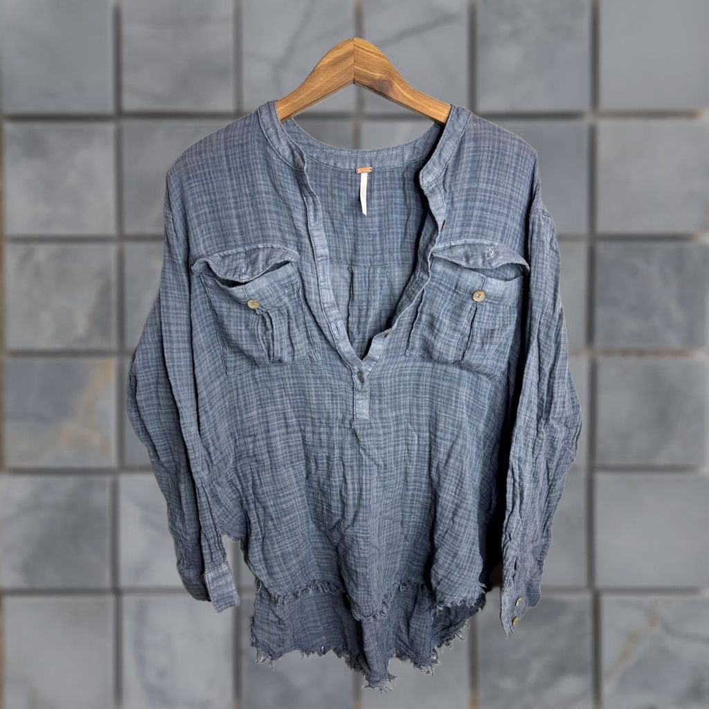 Free People VINTAGE Free People Shirt Plaid Boho Long Sleeve Lightweight Womens Small Frayed Hem Size S / US 4 / IT 40 - 1 Thumbnail