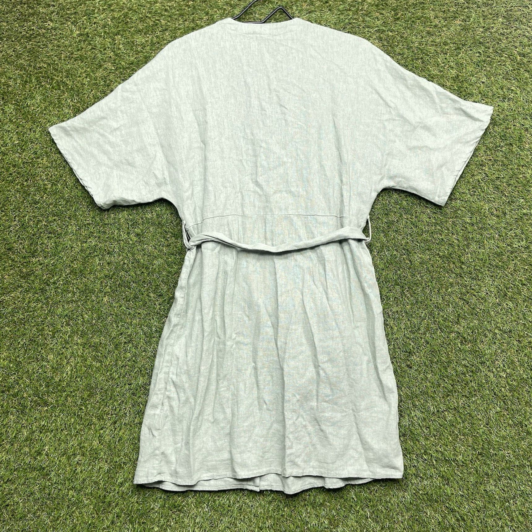 Velvet Velvet Heart Linen Dress Womens Small Green V-Neck Short Sleeve Button Tie Belt Casual A-Line Size S / US 4 / IT 40 - 2 Thumbnail