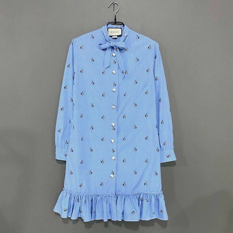 Gucci Blue Pearl Button Bow Tie Dress- DMC Size US 38 / EU 54 - 1 Thumbnail