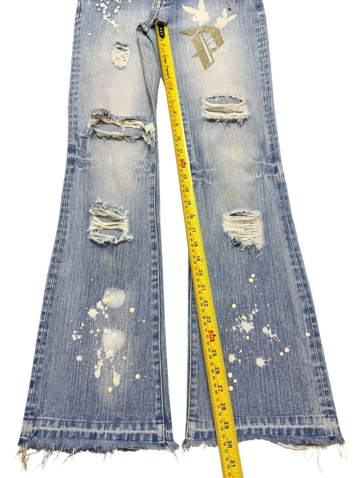 Playboy Vintage Y2K Playboy Faded Wash Paint Splatter Wide Leg Flare Size 28" / US 6 / IT 42 - 12 Thumbnail