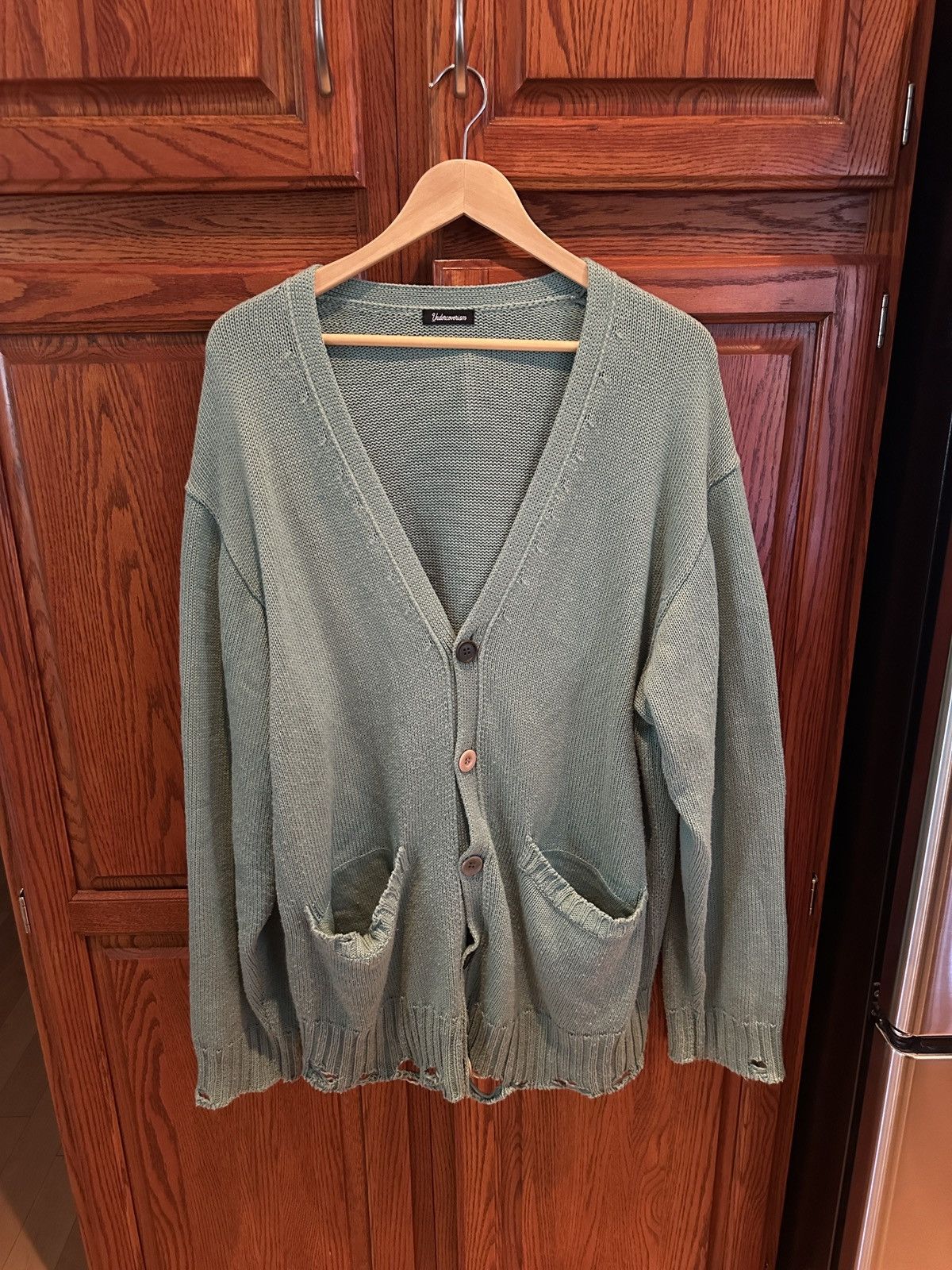 トップス undercover cardigan 23SS Undercover Undercover Distressed Knit Cardigan Mint SS23 | Grailed
