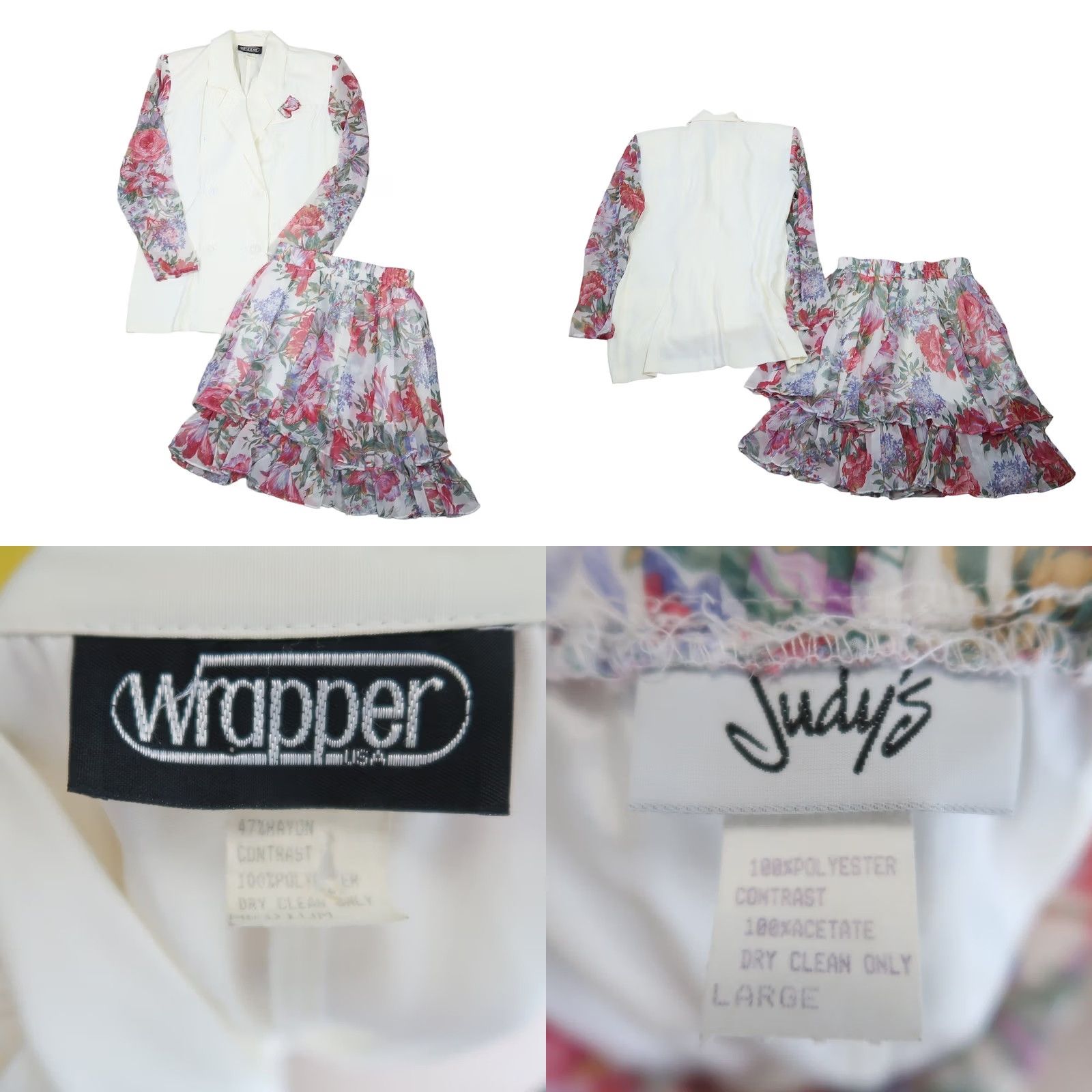 Vintage VINTAGE Floral Set: Cream Pink 70s Blazer Skirt Outfit Women's M Party/Cocktail Size 32" / US 10 / IT 46 - 8 Thumbnail