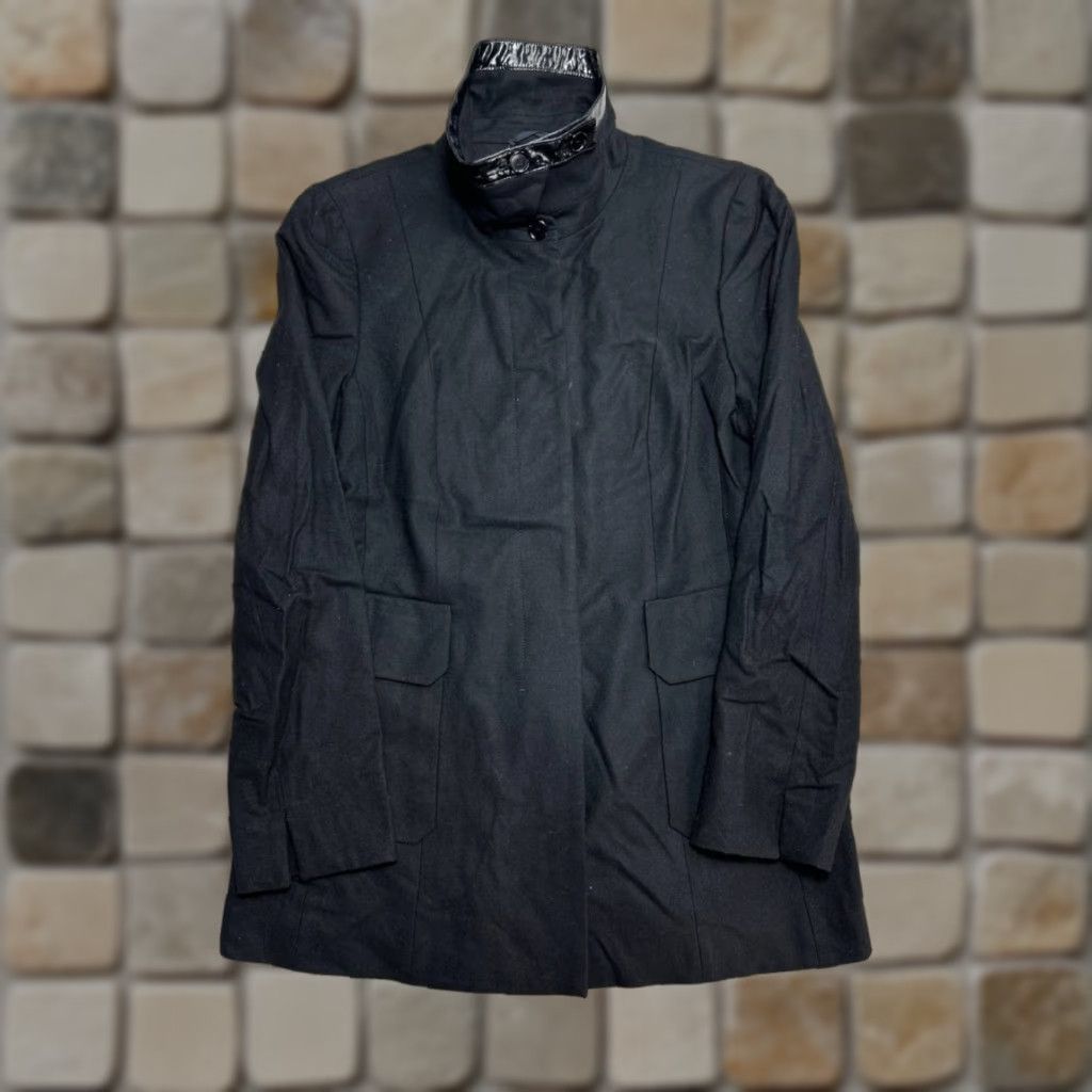 Akris Akris Coat Womens 8 Black Wool Blend Stretch Concealed Placket Funnel Neck Mid-Length Winter Fall Spring Long Sleeve Button Size M / US 6-8 / IT 42-44 - 1 Thumbnail