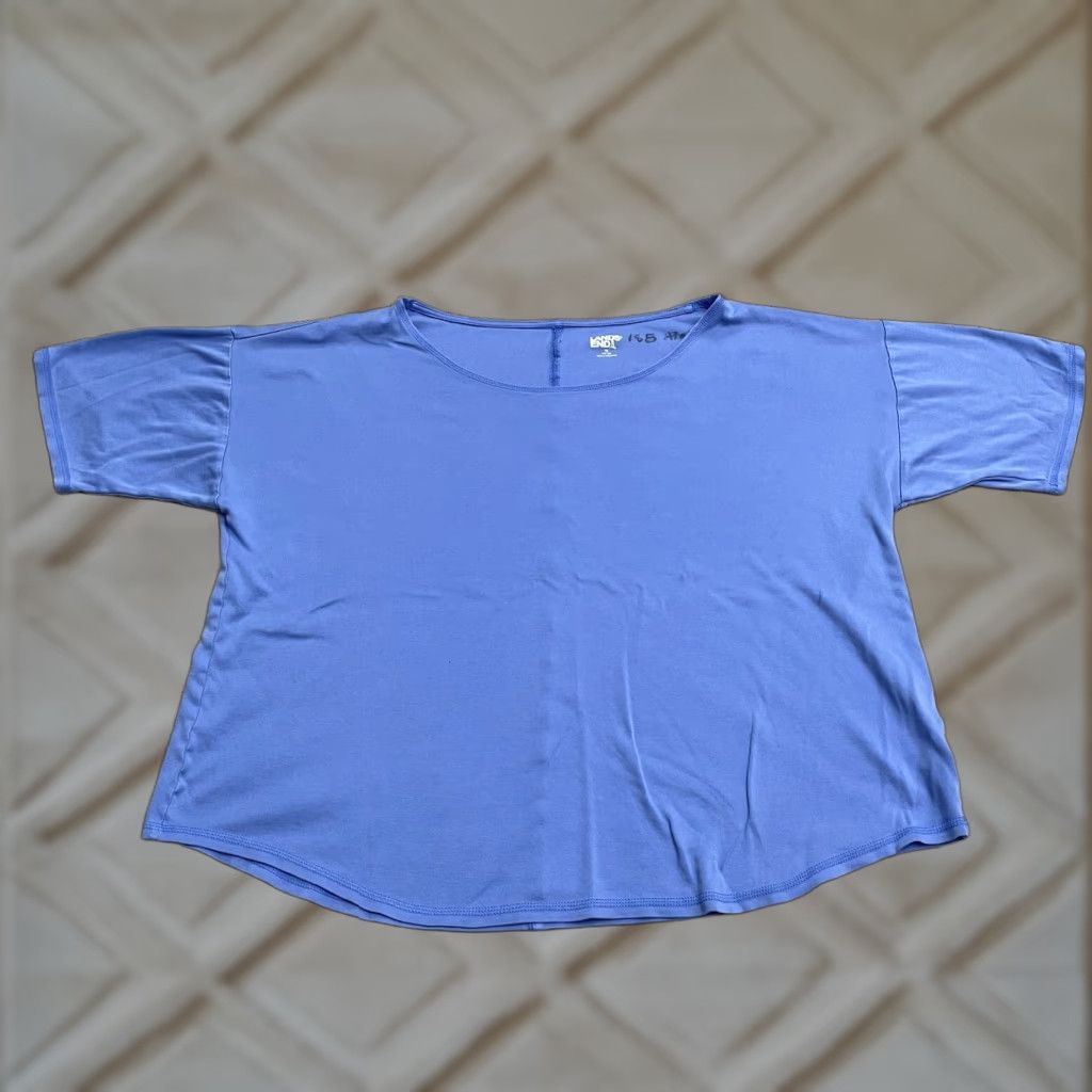 Lands' End Lands' End Oeko-Tex Basic Shirt Women 1X Blue Short Sleeve Round Neck Casual Top Size XL / US 12-14 / IT 48-50 - 1 Thumbnail