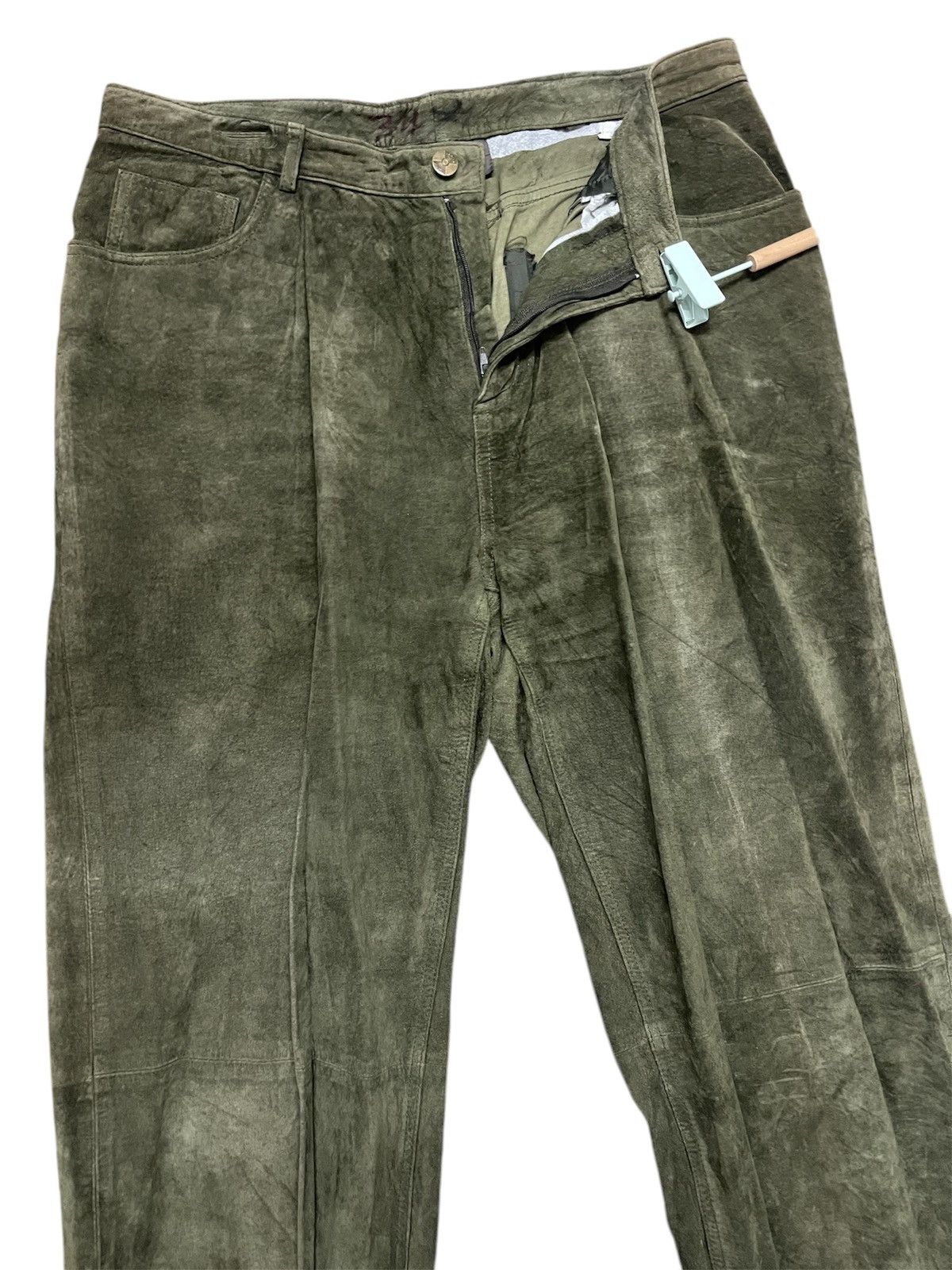 Genuine Leather × Leather × Vintage Amazing Vtg Brandon Thomas leather olive suede trouser pants Size US 32 / EU 48 - 2 Thumbnail