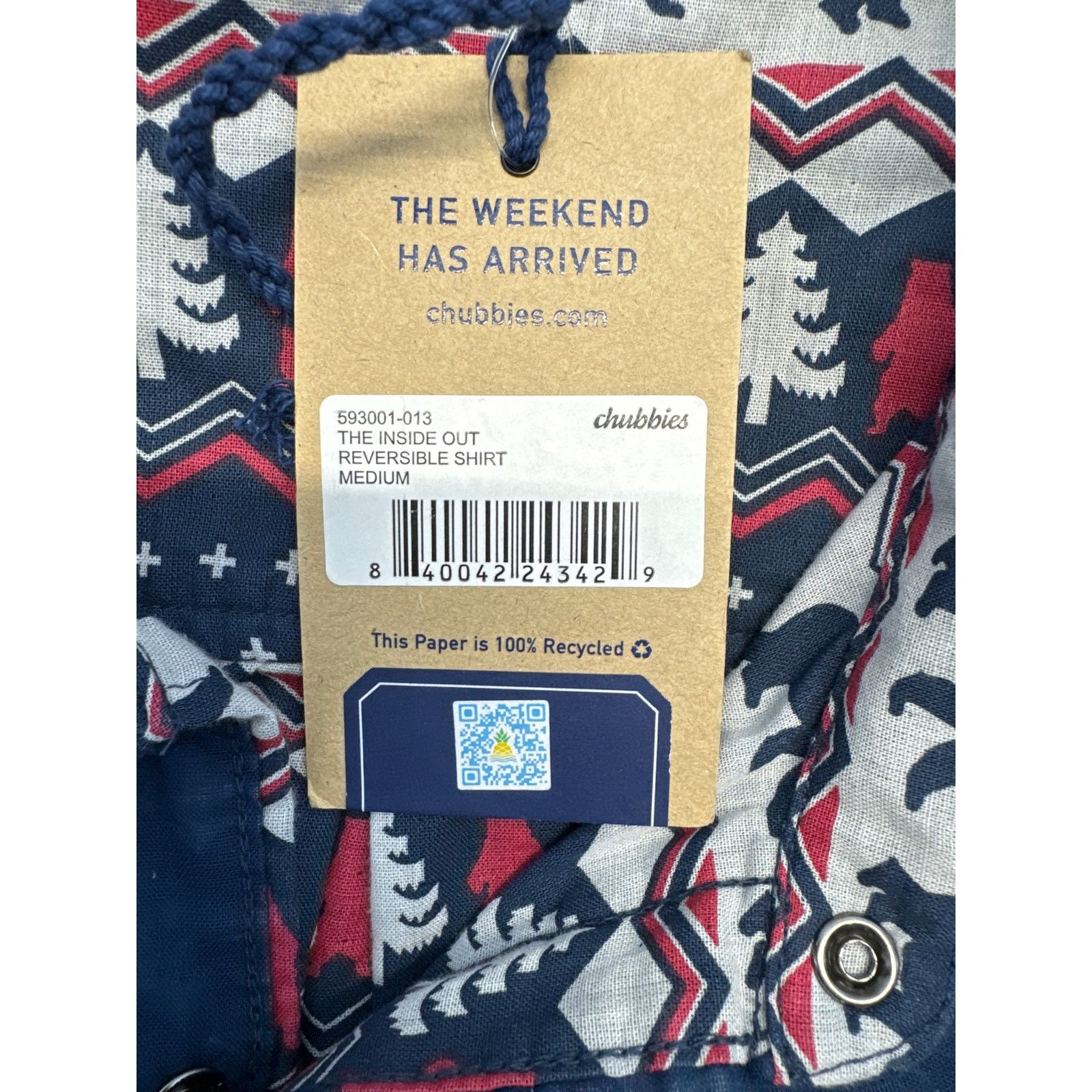 Chubbies Blue Reversible Red Polar Bear Pearl Snaps men sz M