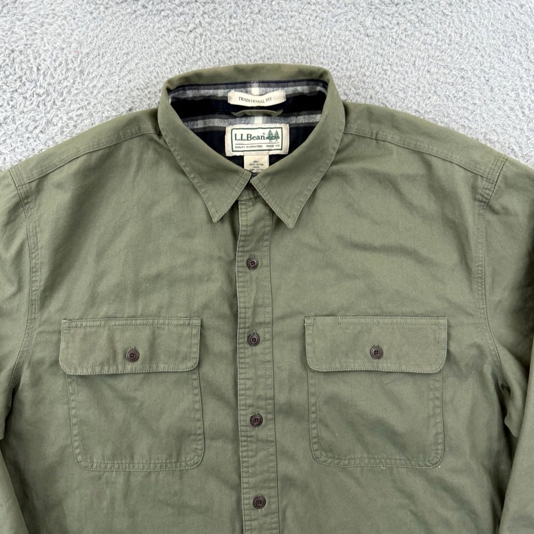 Vintage VINTAGE L.L.Bean Shacket Mens LT Green Plaid Lined Button Long Sleeve Outdoor Jacket Coat Shacket 90s Heritage"} Size US L / EU 52-54 / 3 - 3 Thumbnail