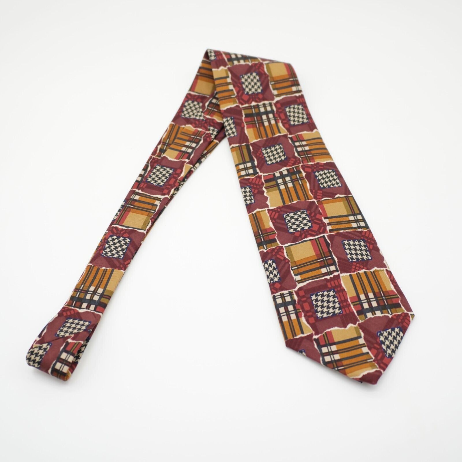 Perry Ellis Perry Ellis Handmade Red Yellow Patchwork Plaid Wide Print S Size ONE SIZE - 8 Thumbnail