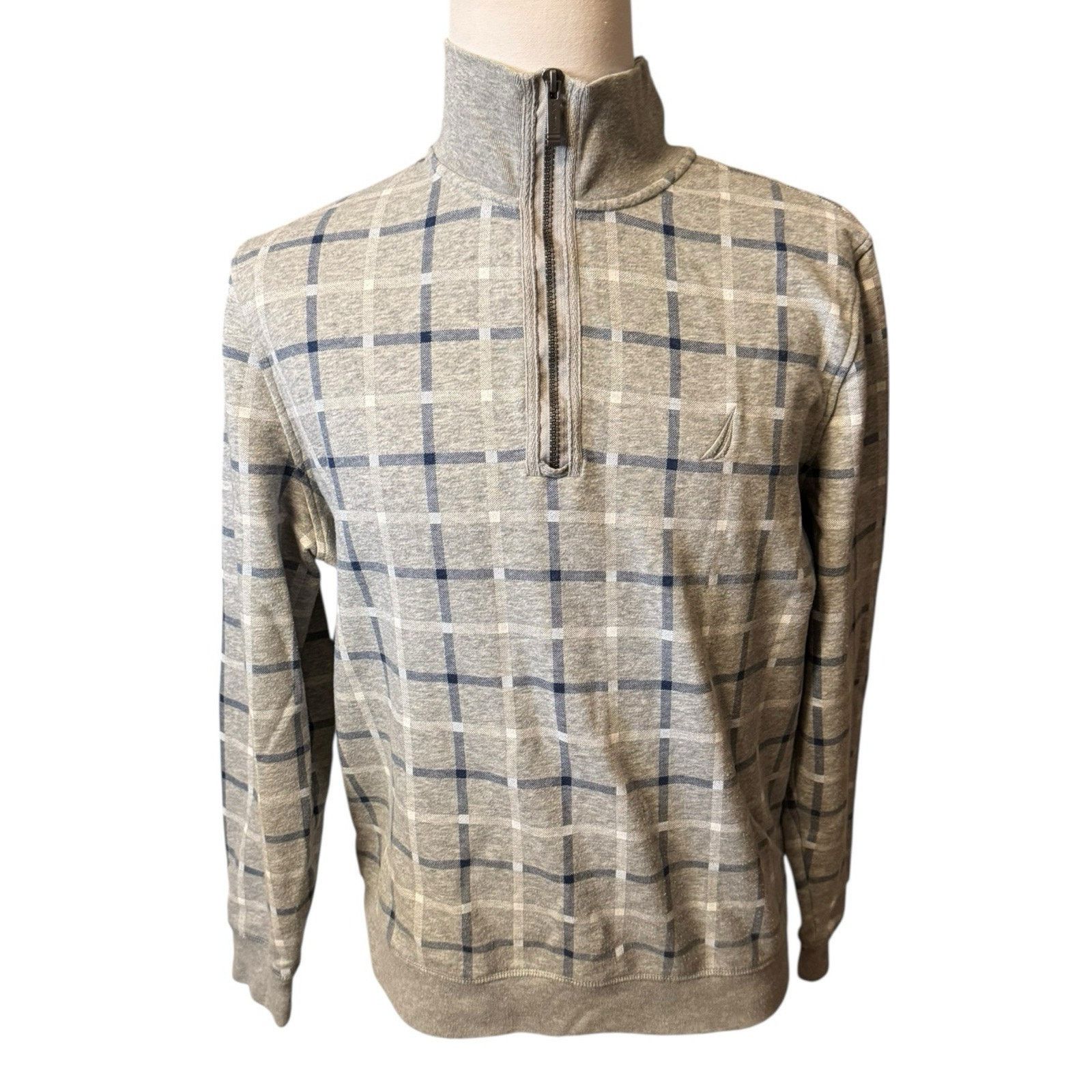 Nautica Nautica Quarter Zip Pullover Plaid Sweatshirt Gray Preppy Size US L / EU 52-54 / 3 - 1 Thumbnail